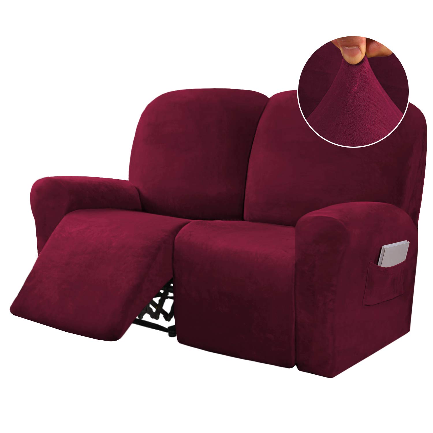 Velvet Recliner Sofa Slipcover - Burgundy 2 Seater-image-9ff4a4f4-5511-42ca-aecd-07d8591ab97e-104756