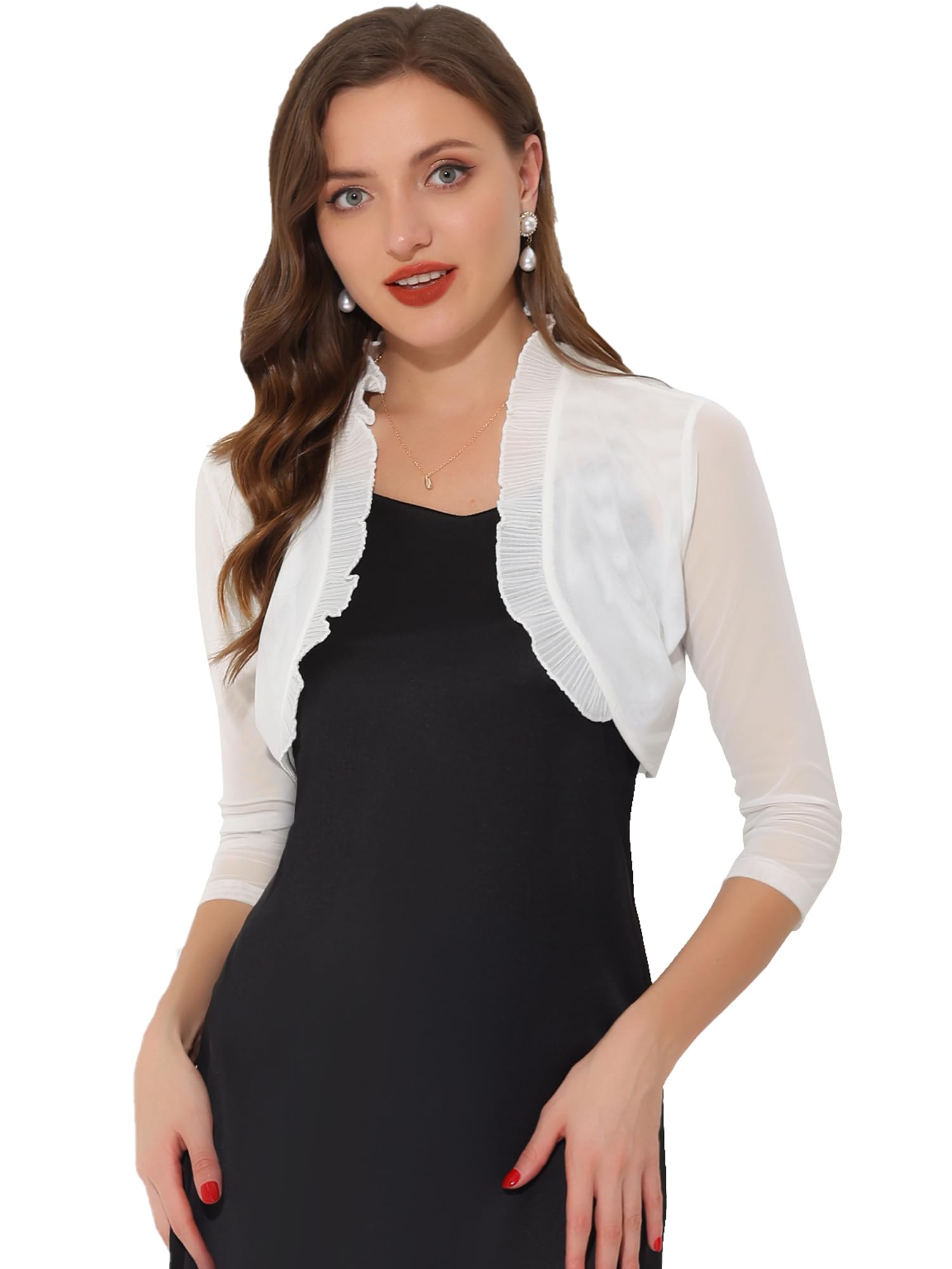 Women's Ruffle Mesh Shrug - White M-image-6c7b43b3-a0d0-4f0e-8468-cca5fce6102c-114894