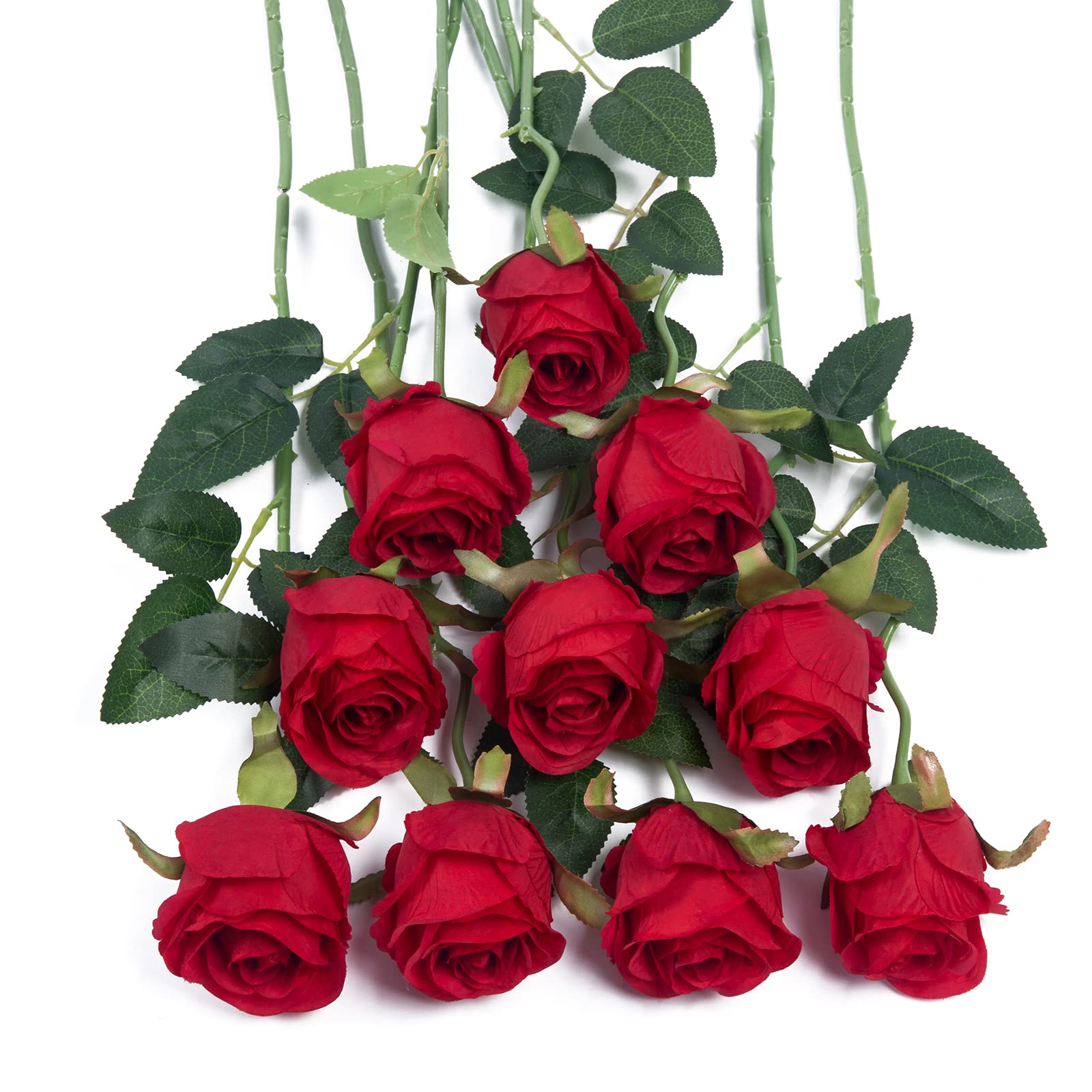 DuHouse Artificial Silk Roses Flowers Single 10pcs Centerpieces(Red)-image-b994ccb9-9e0c-426a-b226-85eee949da7c-57801