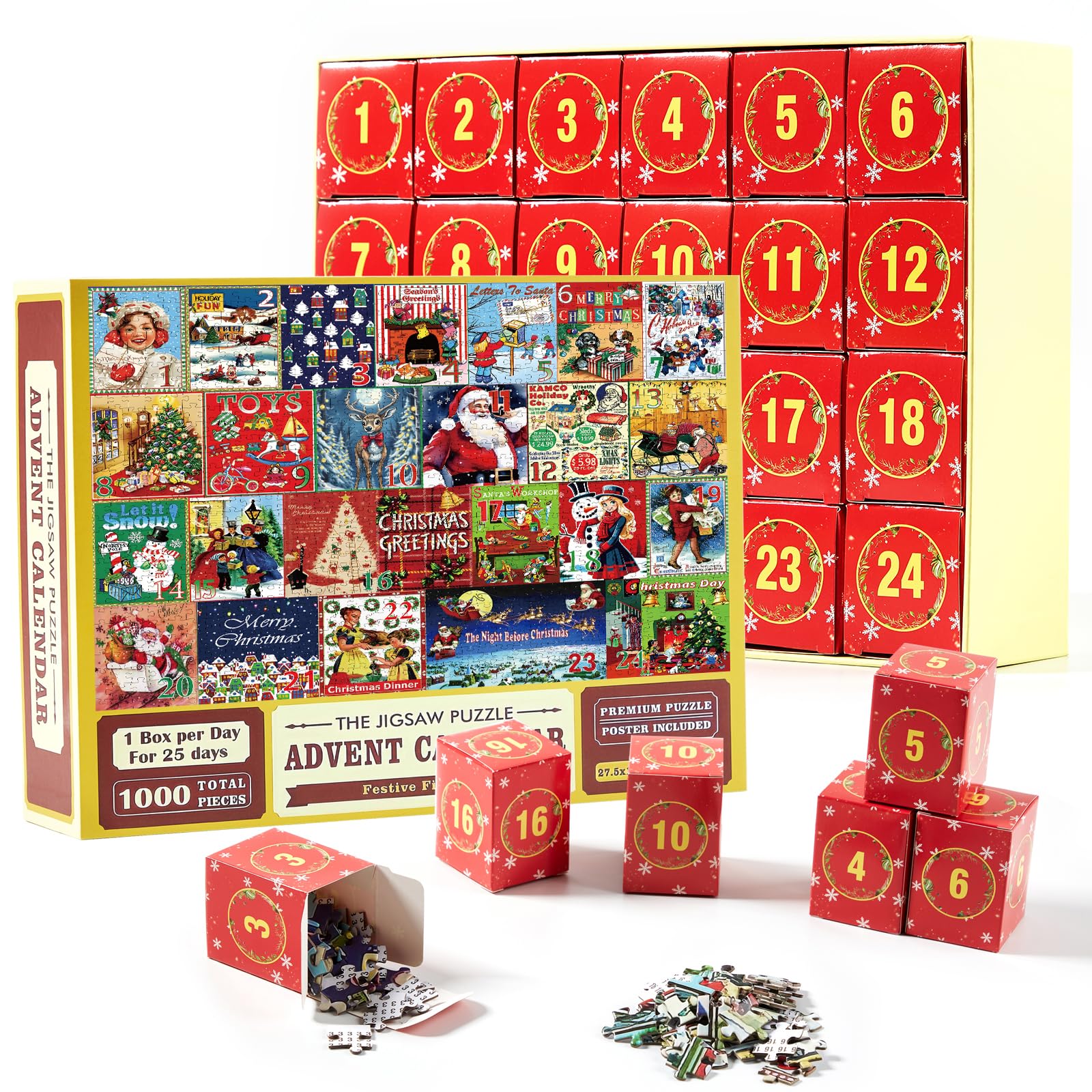 Christmas Advent Puzzle Calendar 2024, 1000 Pcs Jigsaw, 24-Day Xmas Countdown Gift for Adults & Kids (Red)-image-a97cfa69-258b-45b6-a3c2-06ee395c7d29-47934