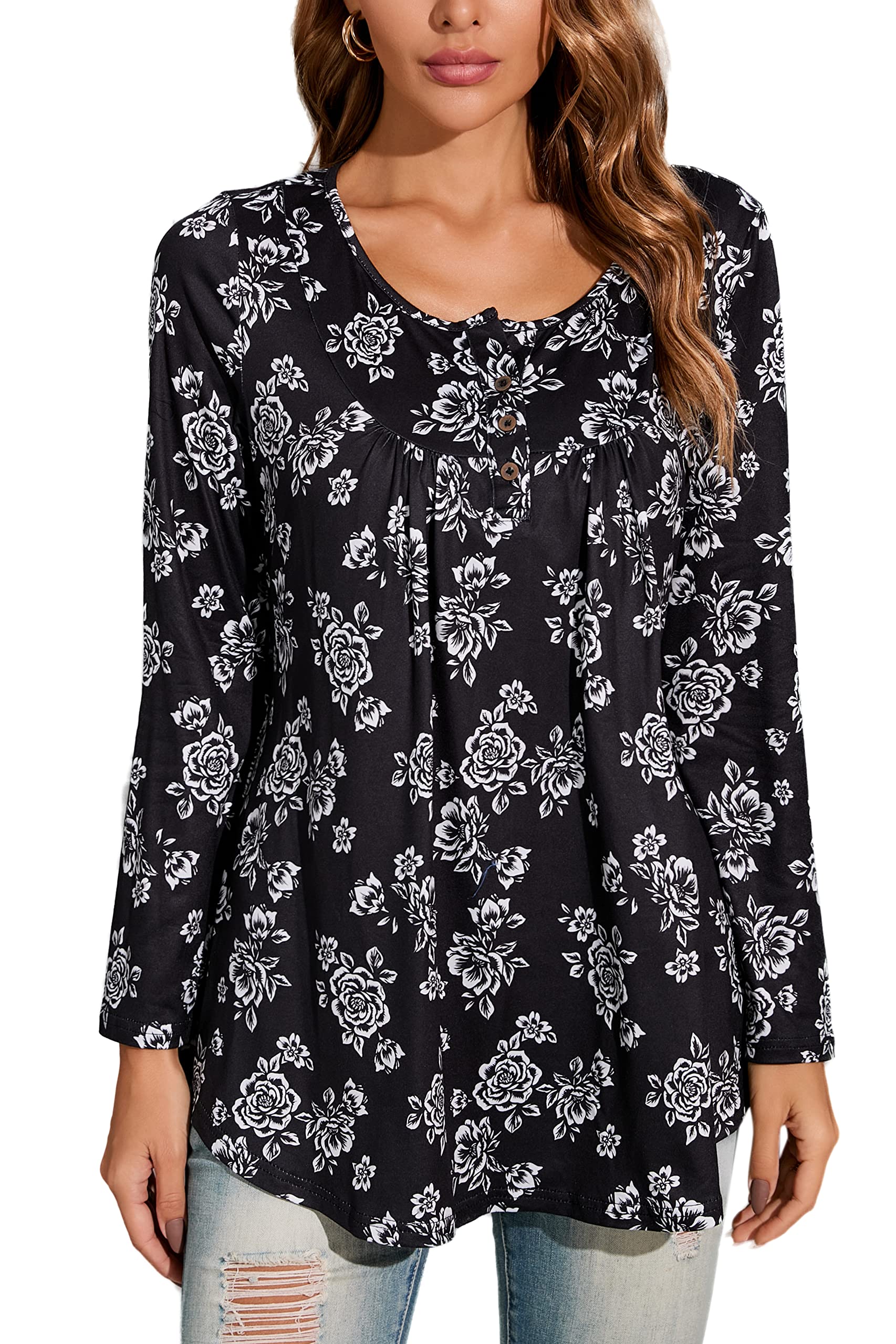 Women's Long Sleeve Tunic Blouse - Black/White 2XL-image-00d1db00-e29a-49de-8f89-38533a7ddf36-120321