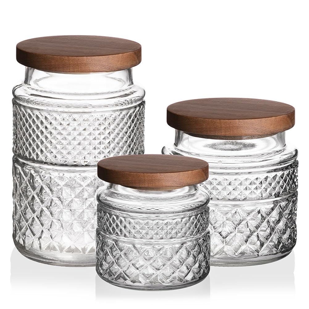 Embossed Glass Storage Jars Set - Clear 700ml-image-499fc107-2a23-4e03-96bd-85e6602ef0b1-108093