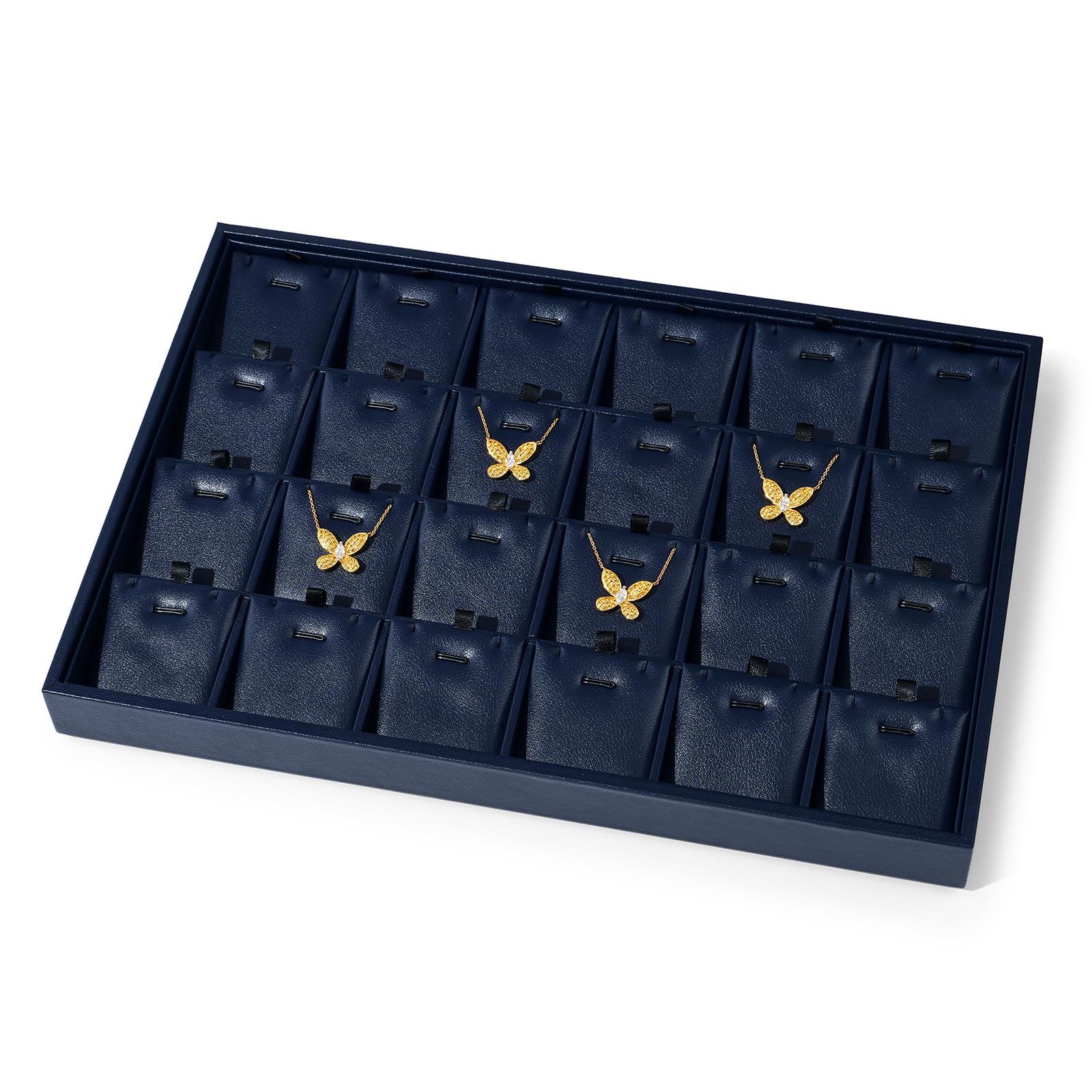 24-Grid Stackable Jewellery Organiser Tray for Necklaces, Rings & Earrings - Blue Display Solution