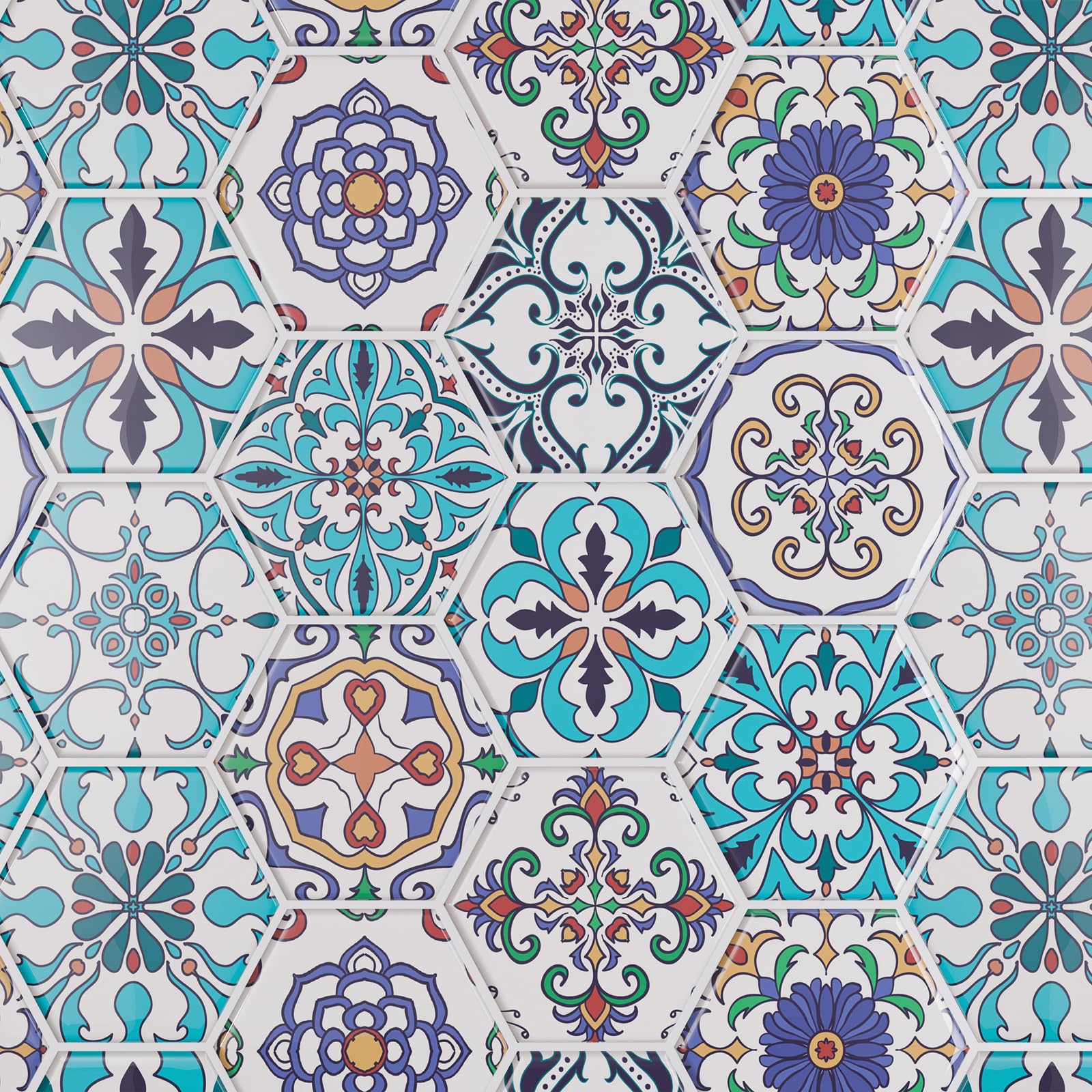 Boho Hexagon 3D Tile Stickers - 30.5x30.5cm Pack of 10-image-d04ac6ba-c3b6-495e-b0c6-5d31b868c92c-84623