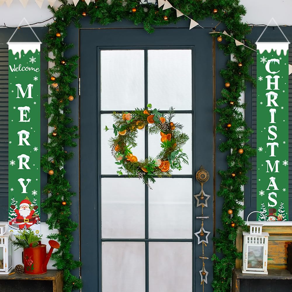 Festive 30x180CM Merry Christmas Banner - Snowman & Santa Claus Porch Sign for Indoor/Outdoor Décor