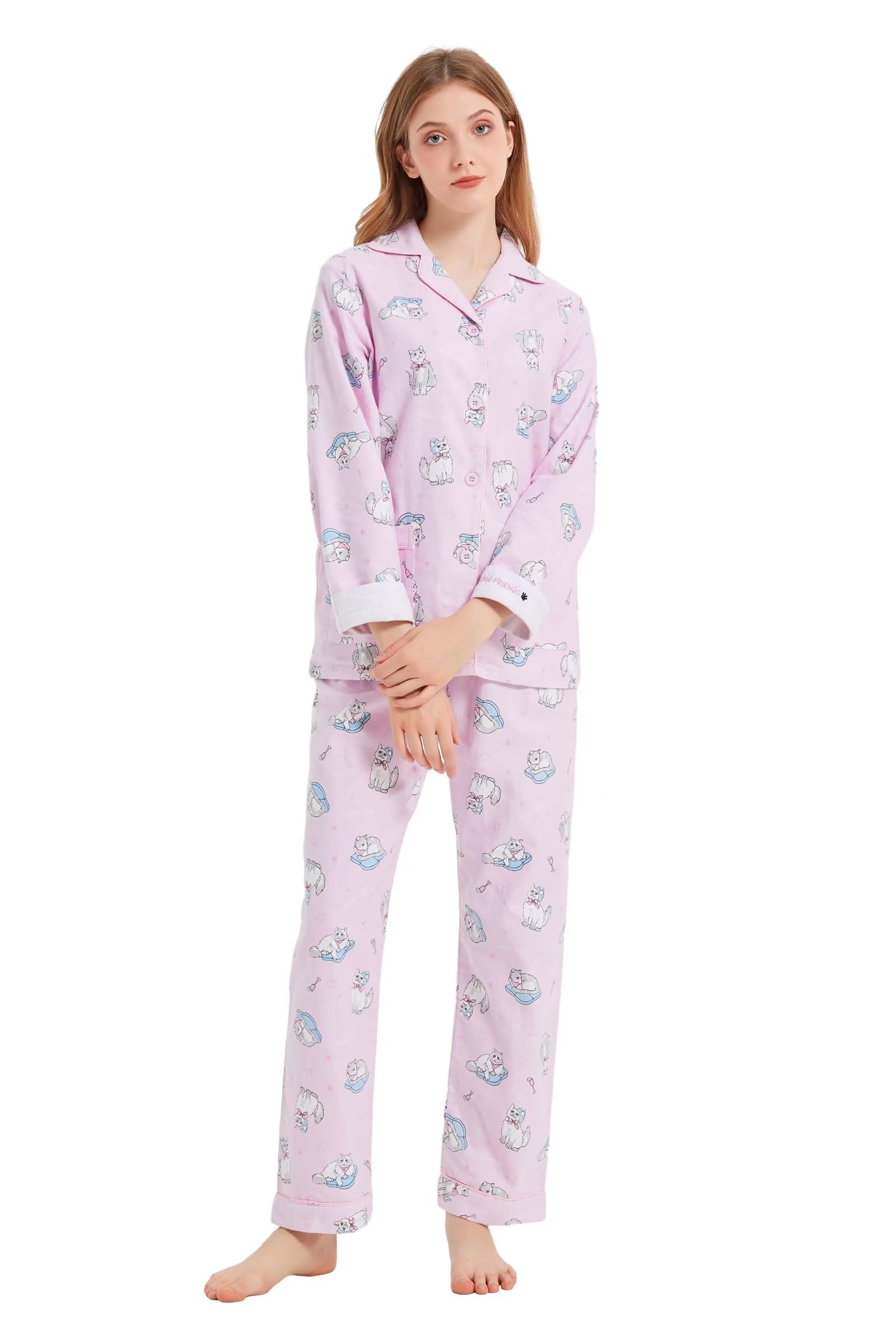 Women's Cotton Flannel Pyjamas - Pink Kitty XL-image-f3a07b7d-d2b9-419c-adca-35d4827ff2a7-112756