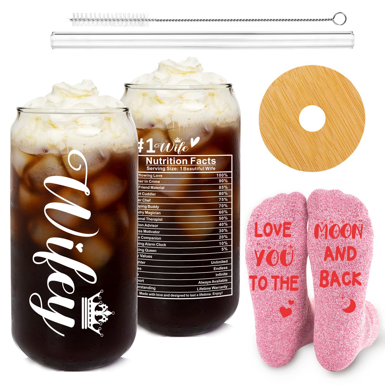 ONEHAUS Birthday & Engagement Gift for Her - Glass Cup & Love You Socks Set-image-a6c97d58-67ca-4499-9b71-0ac521c686d2-55043