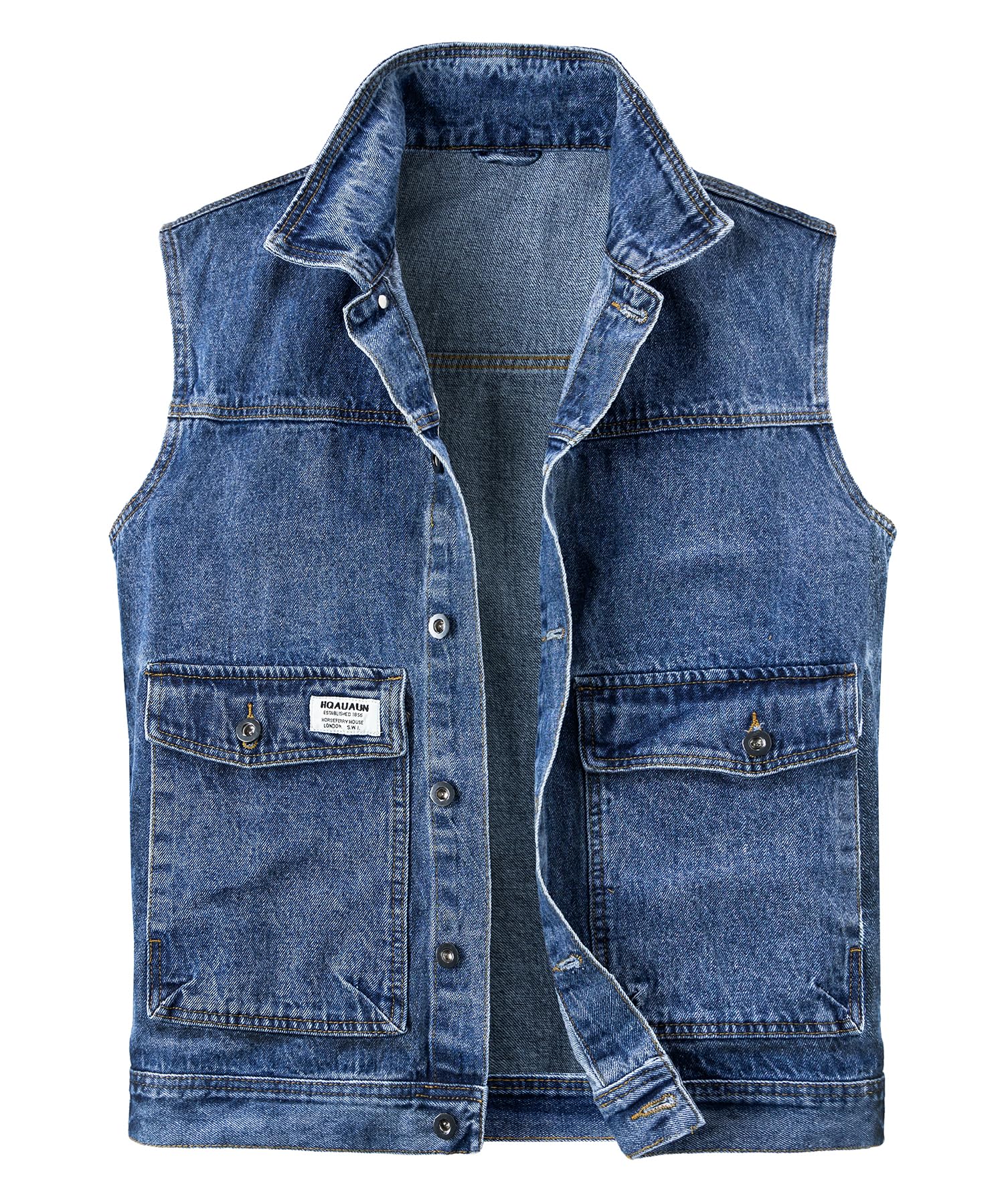 KTWOLEN Heren Kutte Jeansvest Motorvest Mouwloos Jeansjack Vintage Jeansvest voor Mannen, Blauw, 4XL