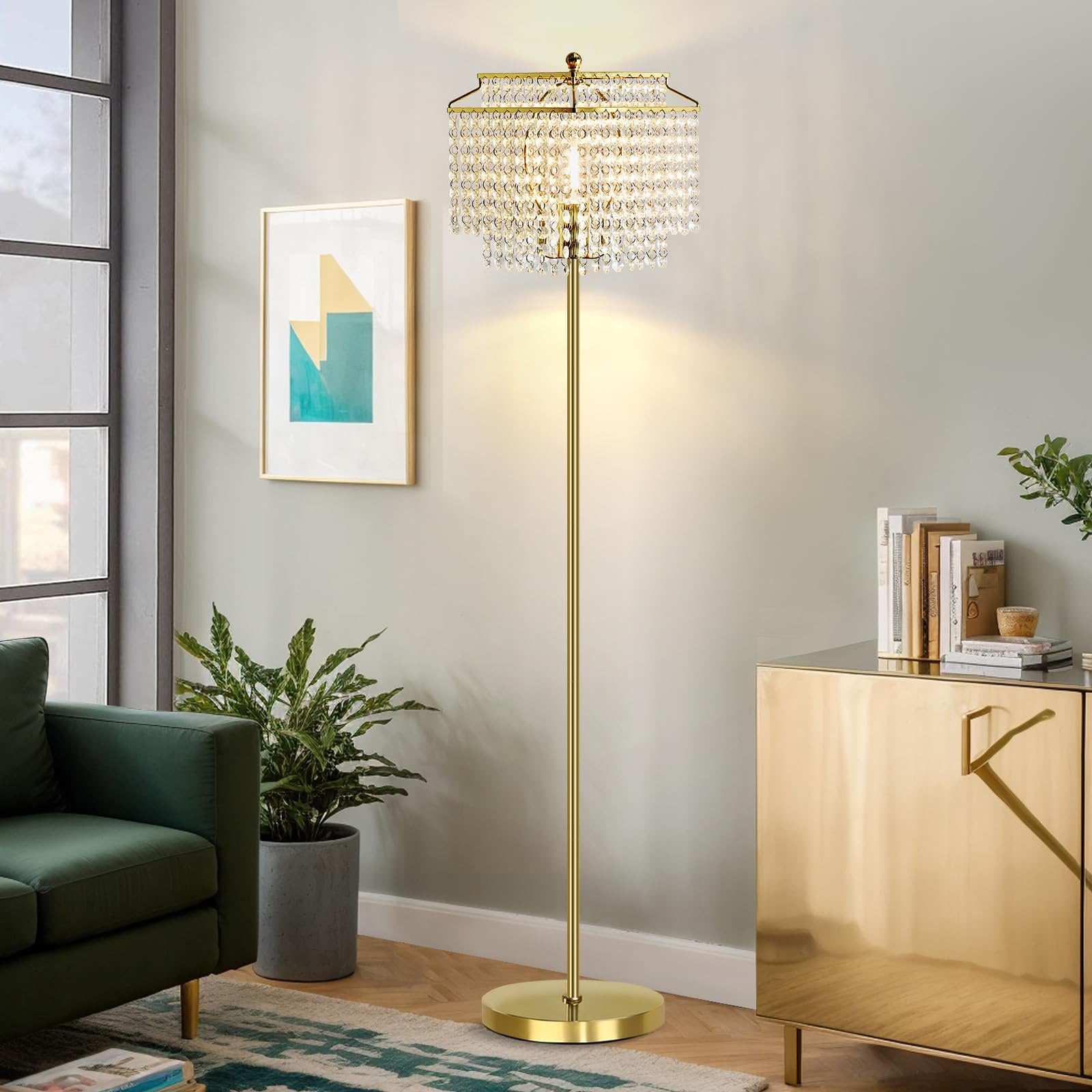 Crystal Floor Lamp Modern Tall with Bulb - Gold G-1TL-67008-image-f2c34021-86b4-4002-8677-70f687b94c3a-99765