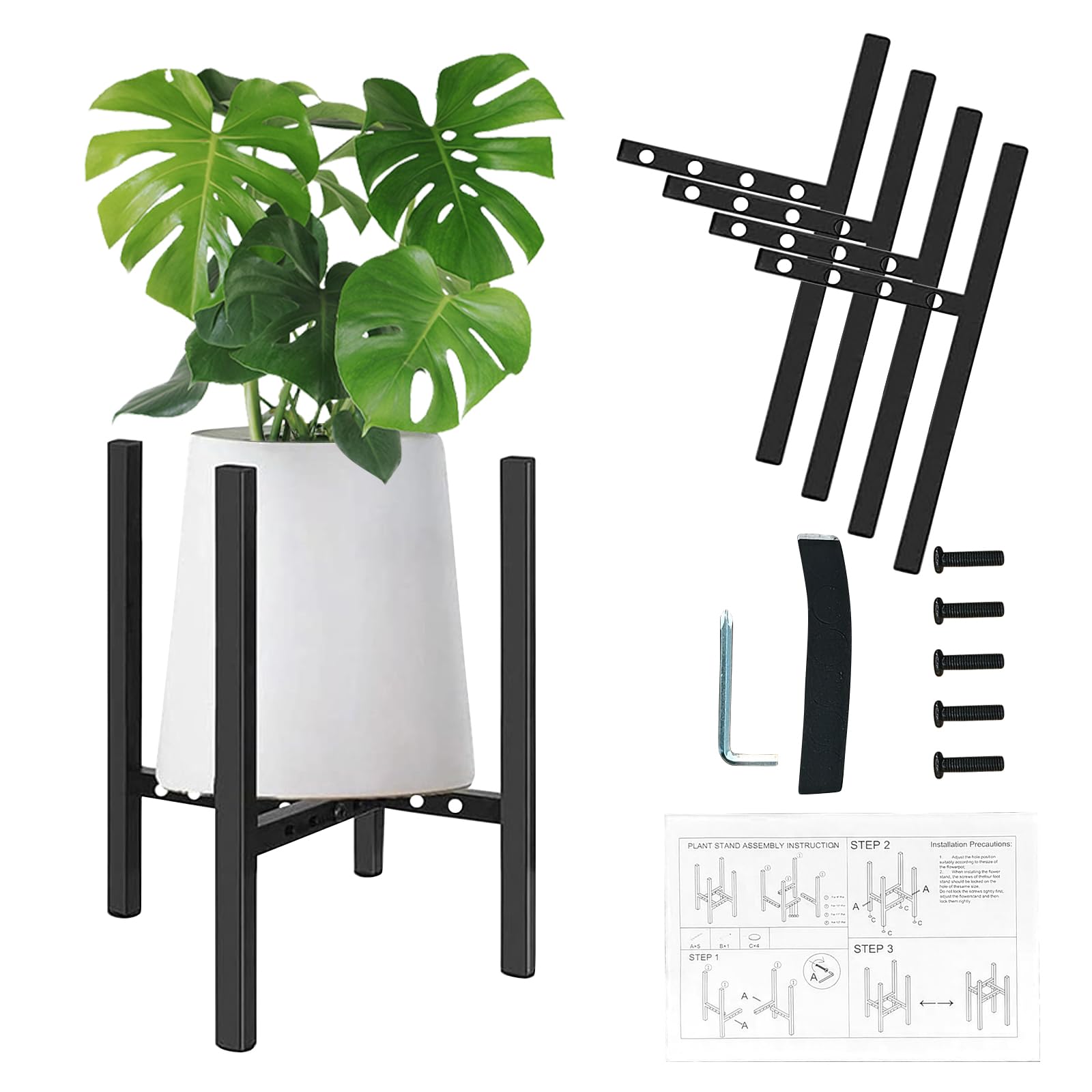 Adjustable Metal Plant Stand - Black 22-30cm