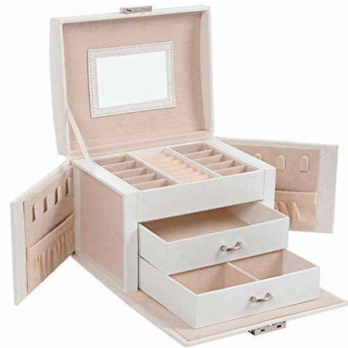 SONGMICS Jewellery Travel Jewellery Case, Box, 2 White JBC154W01-image-94c63bf1-db7e-40ce-9622-859abf5564b7-162177