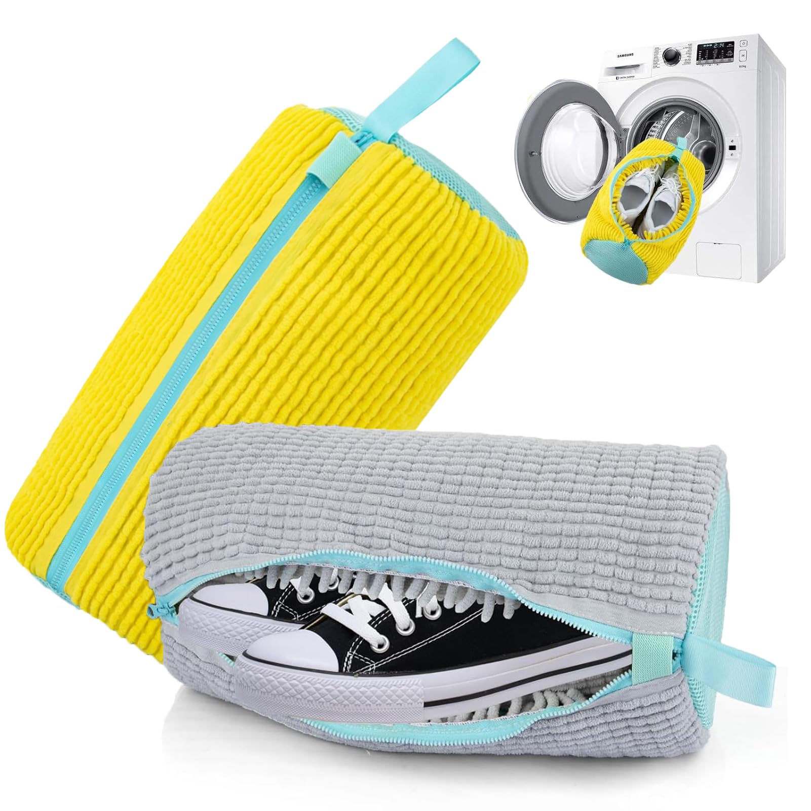 Reusable Shoe Washing Machine Bag for Trainers & Delicates, Easy Drying, Protects Shoes, Yellow & Grey-image-ad2c22c5-a9c6-4a35-b9c4-cc2cccb34fff-66198