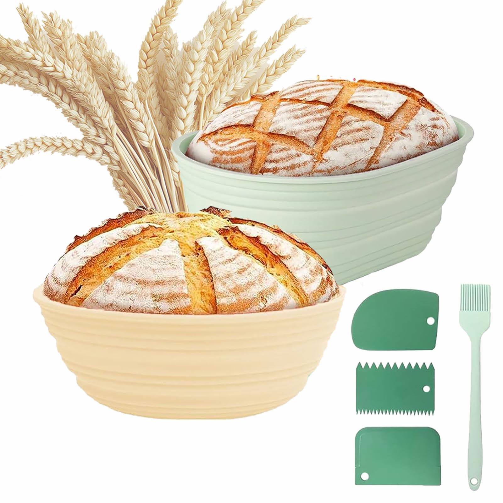 Sourdough Bread Baking Kit - 9" Round & 10" Oval Silicone Proofing Baskets with Scrapers & Oil Brush-image-5f662ae7-ed6b-400f-a5c4-72275be21b0f-66983