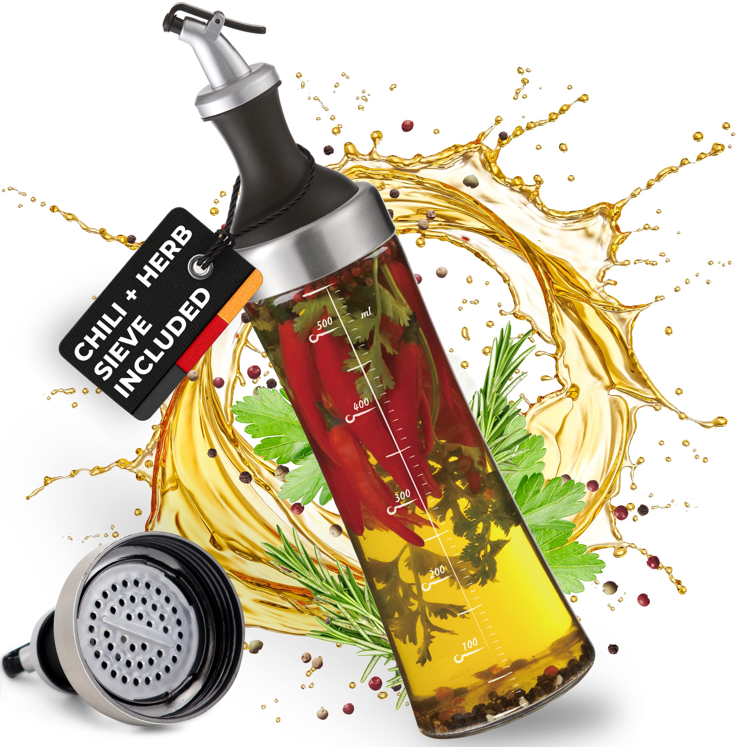Cucino 570 ml Glass Oil Bottle with Herb Strainer & Drip-Free Spout - Clear-image-e3f87536-f103-4a9c-b210-bb132acf2534-46584
