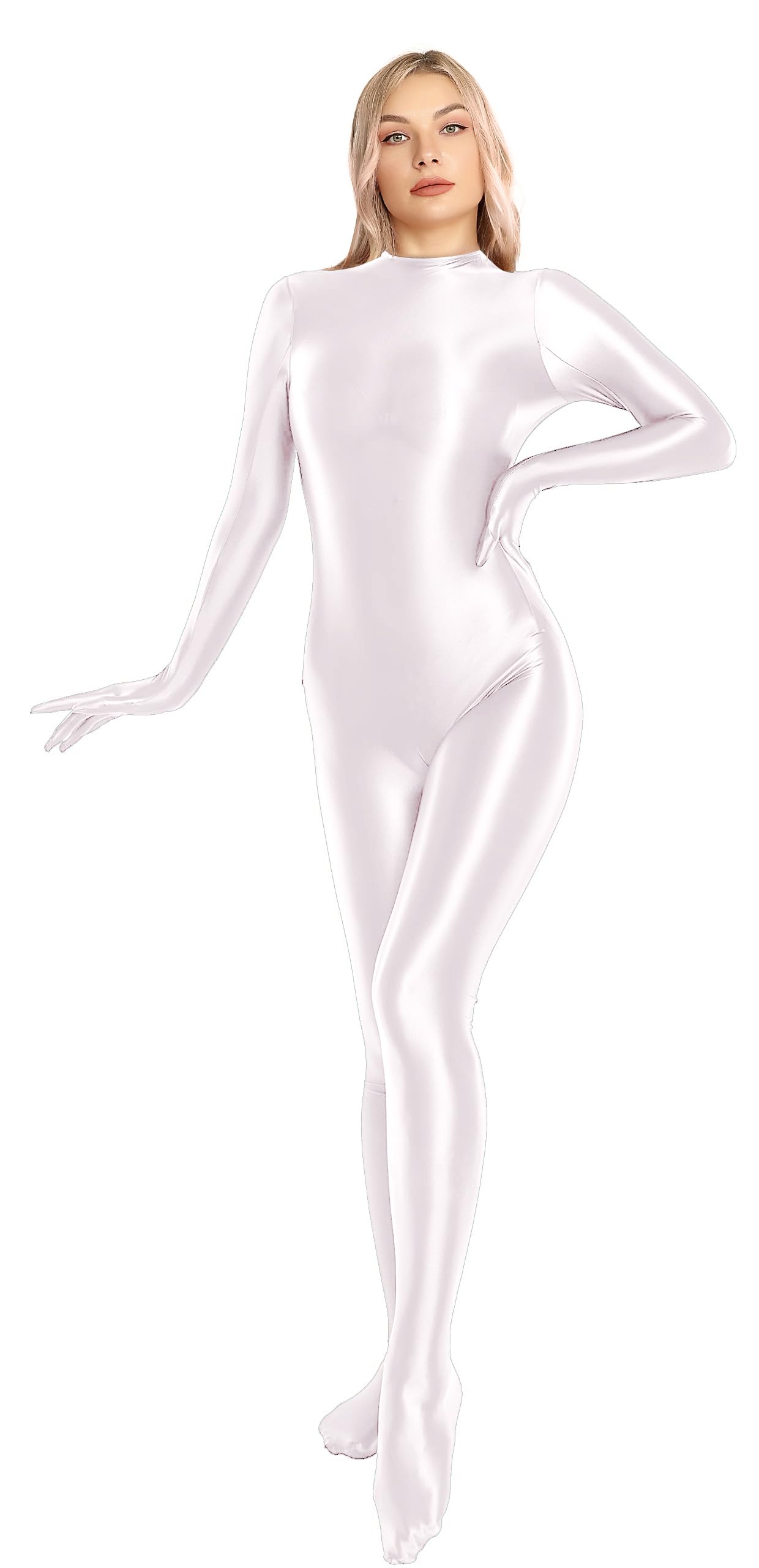 Women's Shiny Catsuit with Back Zip - White L-image-41885de2-df2e-424e-992d-13bd3fa0a3a5-109670