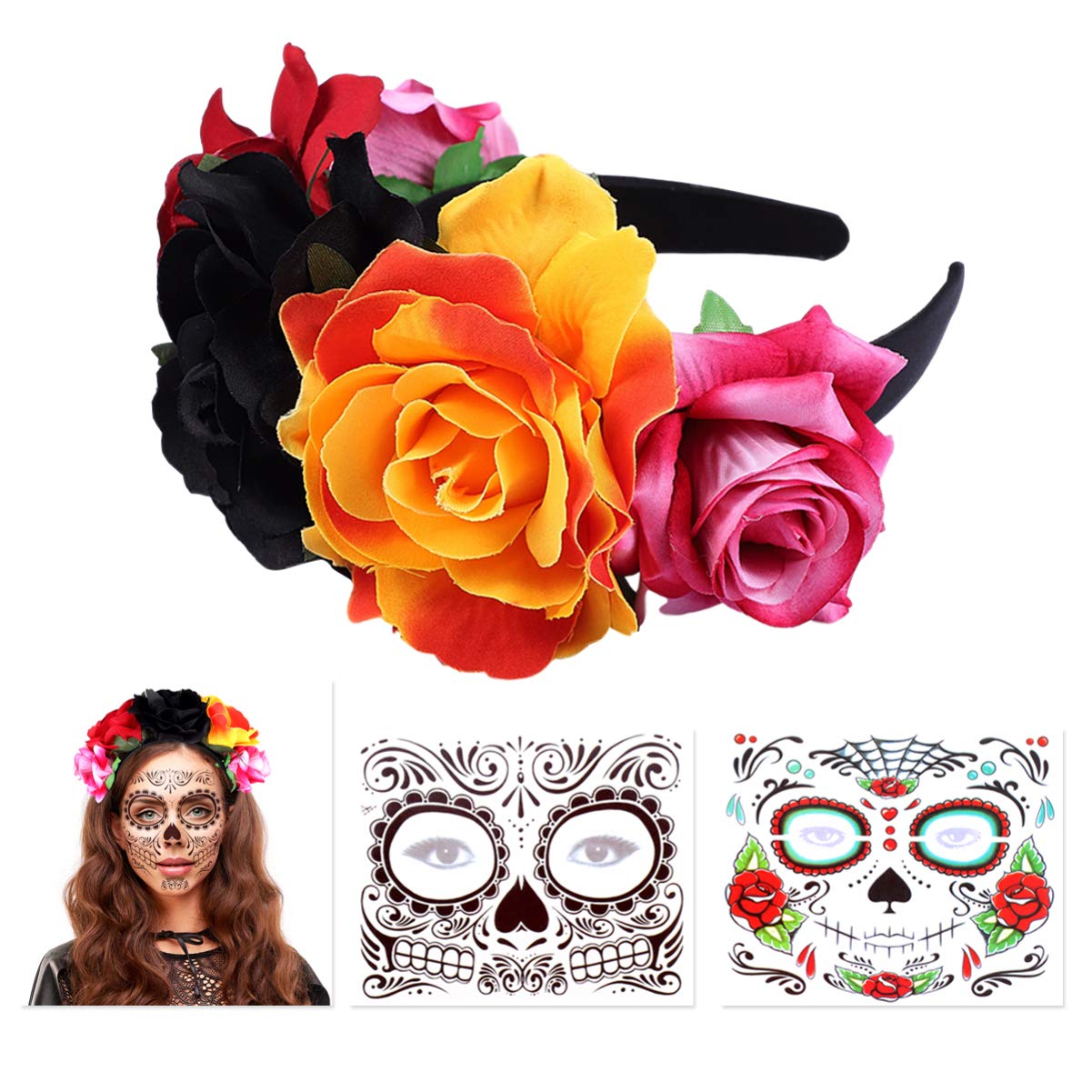 FRCOLOR Day of The Dead Headband - Rose Flower Headband Mexican 2)-image-d7d4cb40-ff8a-4e14-a8e7-c3626302773e-53582