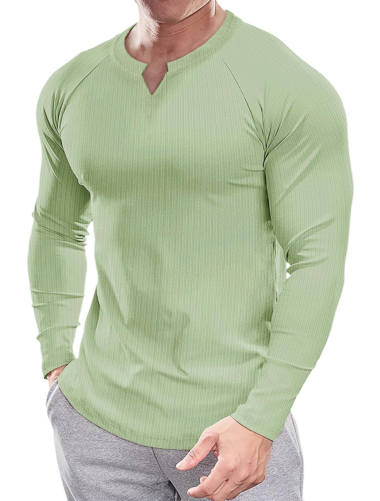 Men's Slim Fit Henley Shirt - Green M-image-bf96590c-533c-40ad-8e9a-491e1c310f92-111336