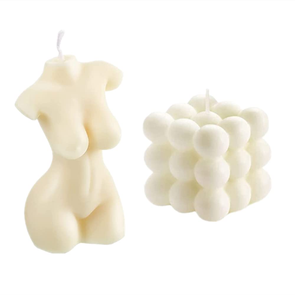 2 PCS Bubble Cube & Female Body Soy Wax Candles - Handmade Scented Decor for Bedroom & Bathroom (White)-image-ec7eb2ab-2a89-40bd-88c5-85d6c55eb41c-59556