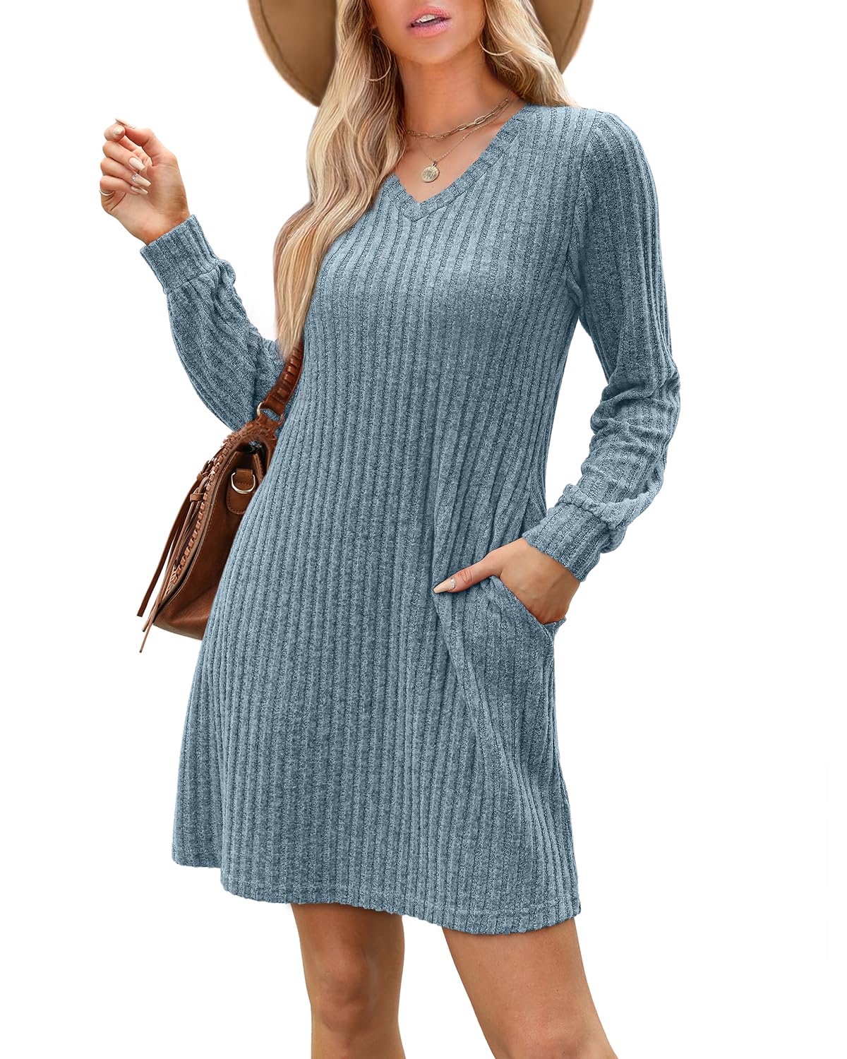 Women's Jumper Dress with Pockets - Blue M-image-4a3a77b5-fbf7-4559-b9d9-d829906c7e42-82987