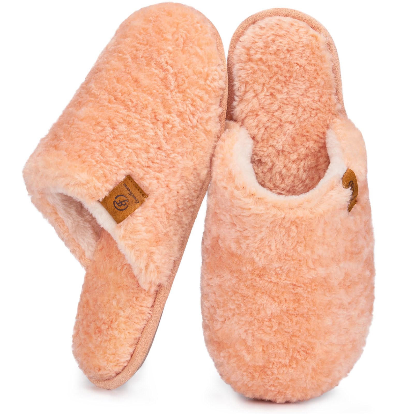 Women's Cosy Fuzzy Faux Shearling Slippers with Memory Foam, Non-slip Sole, Peach UK 3-4-image-4ba1dae5-4b2e-4073-814f-638019a0ca7d-43574