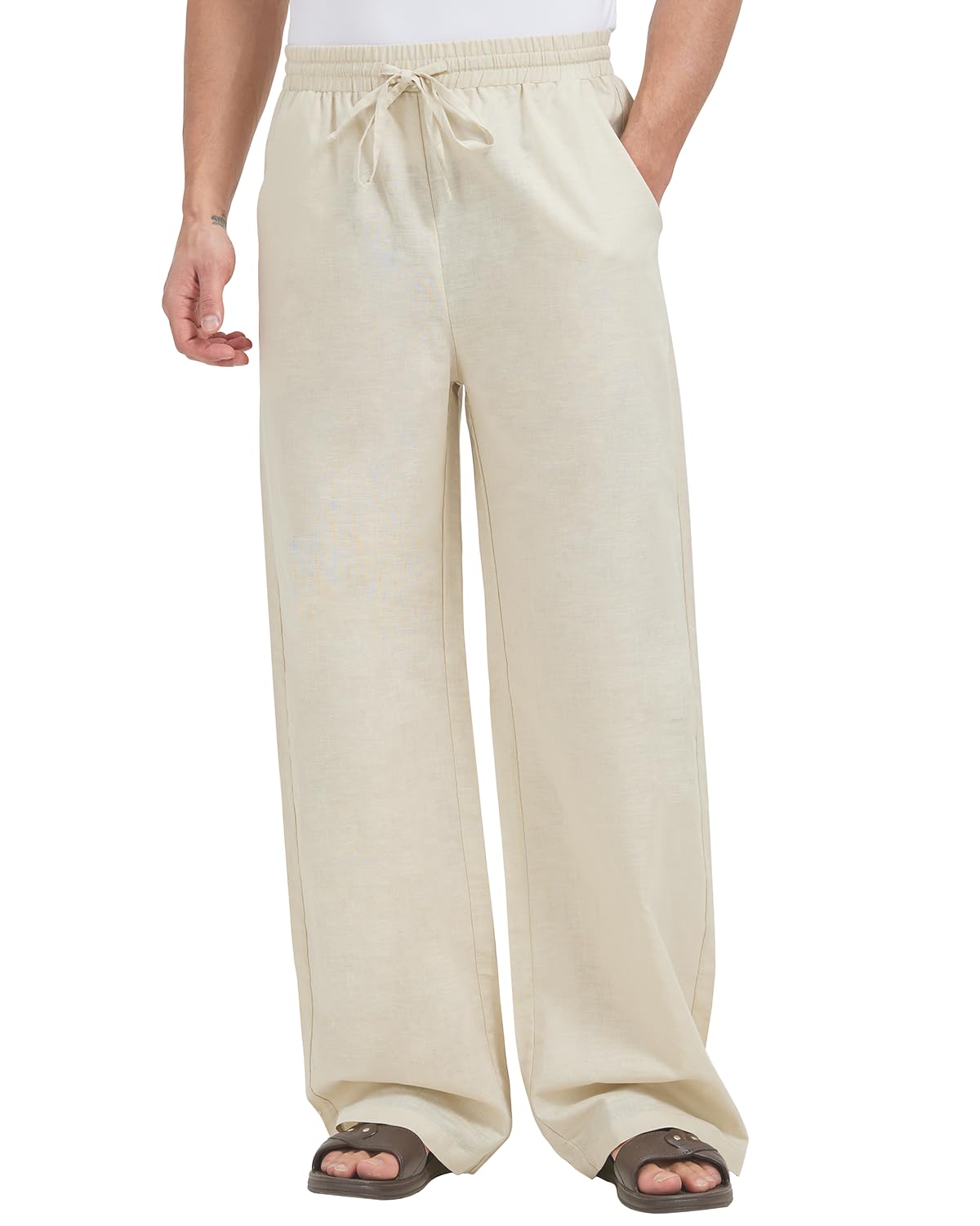 Men's Linen Trousers Wide Leg - Khaki XL Tall-image-42c56727-13f2-4a77-88fd-116161b7746f-108728