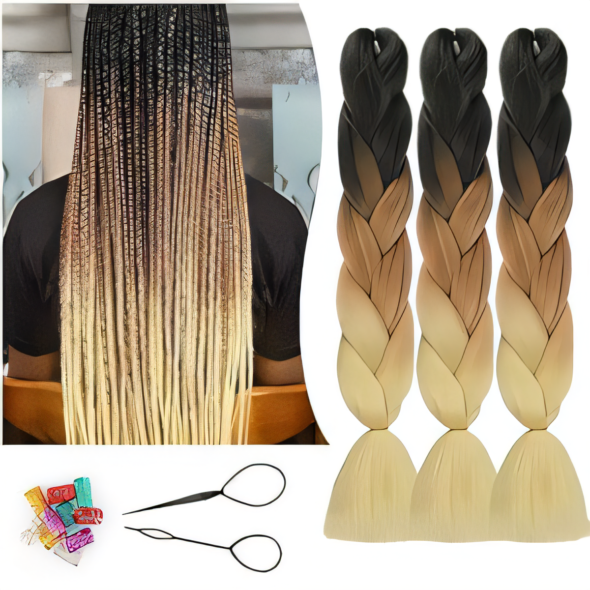 Braiding Hair Extensions 24in - Black/Brown/Creamy White-image-997bc4ce-108e-4102-bf85-1dff530c7575-97052