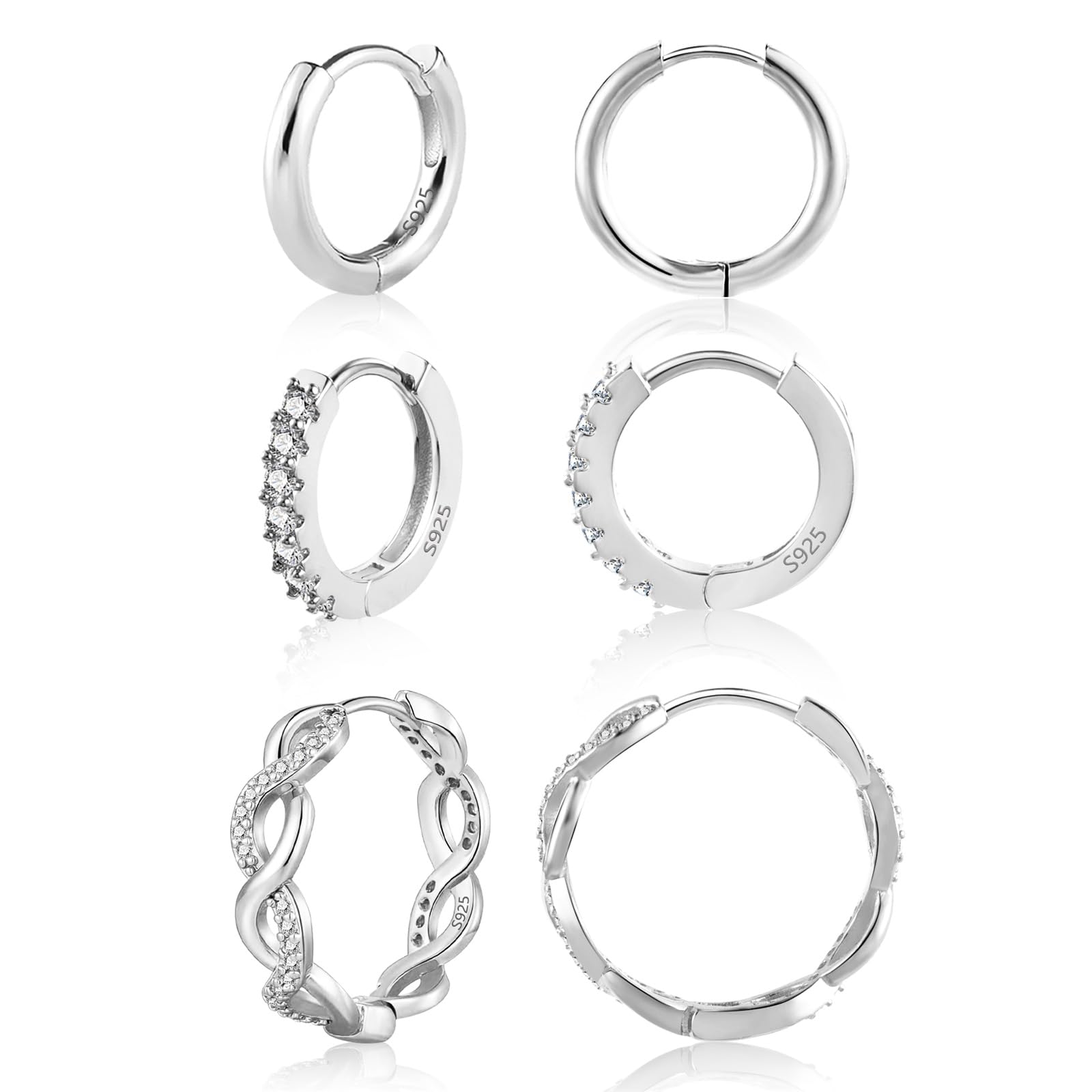 Elegant Small Silver Hoop Earrings Set - 3 Pairs with Cubic Zirconia, Hypoallergenic, Perfect Gift-image-f23847dc-6dcb-44c1-9a13-3a6404e309ad-65879