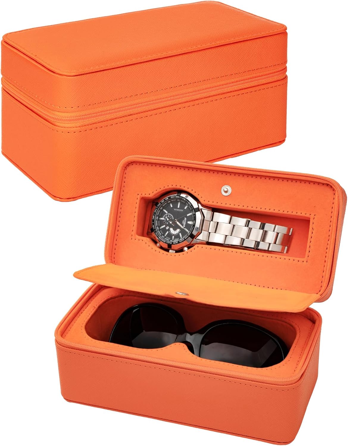 Watch & Sunglasses Storage Case PU Leather - Tropical Orange-image-fcf50780-1348-4e52-948f-2b138dabb7bb-34346