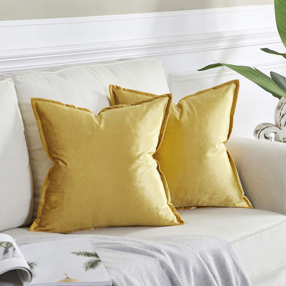 Velvet Cushion Covers Set of 2 - Yellow 60x60cm-image-1d02edbf-9a92-4c95-a8c9-50c0ebbc1cc9-112388