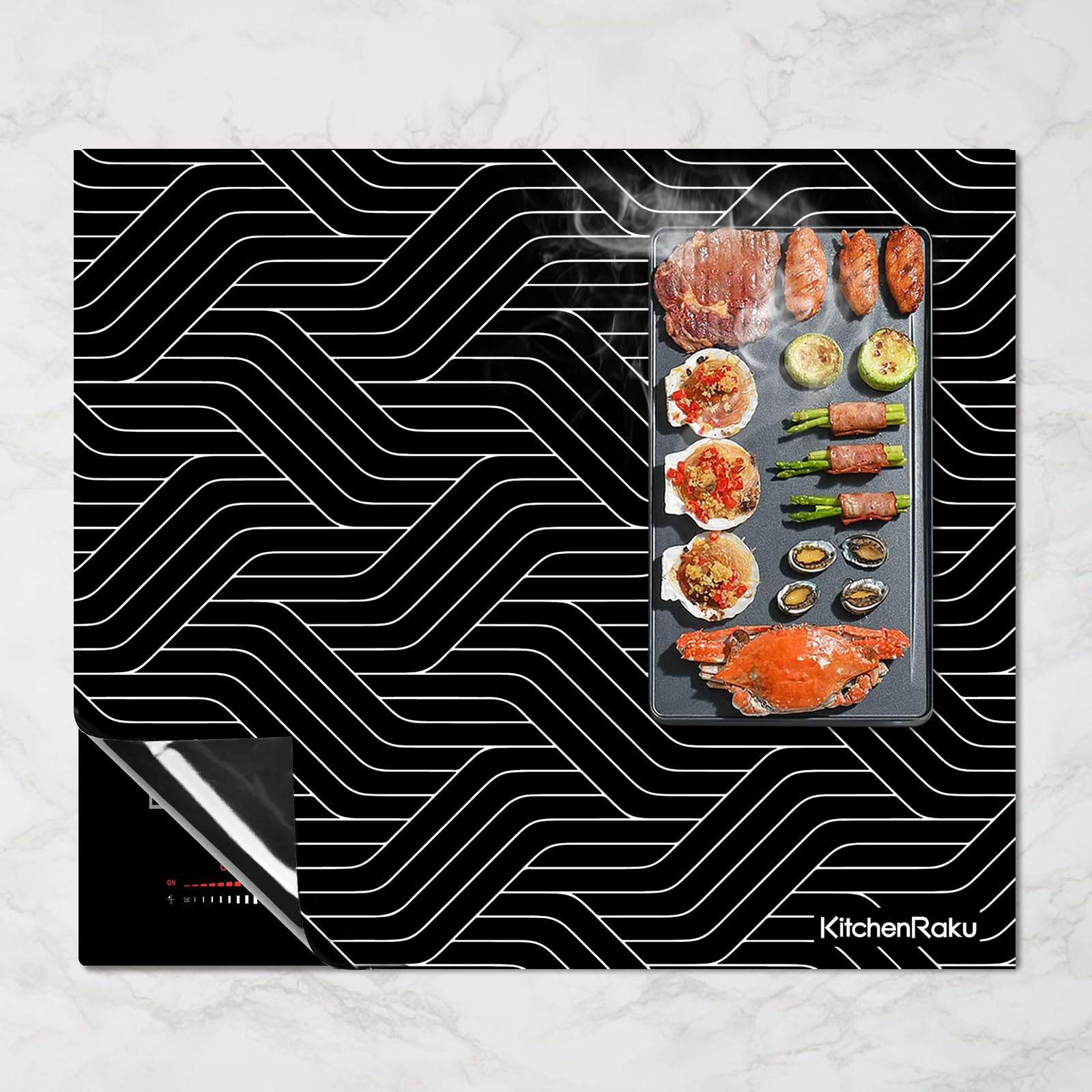 Large Silicone Induction Hob Protector Mat 61x53cm, Magnetic Scratch Cover for Induction Cooker, Black Lines-image-df290a2c-2379-47e9-8bf6-1ef99aa823c6-66044