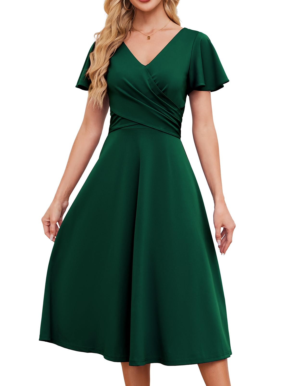 Women's Elegant Midi Dress - Dark Green M-image-74840402-36a4-4899-805b-35854045567a-122364