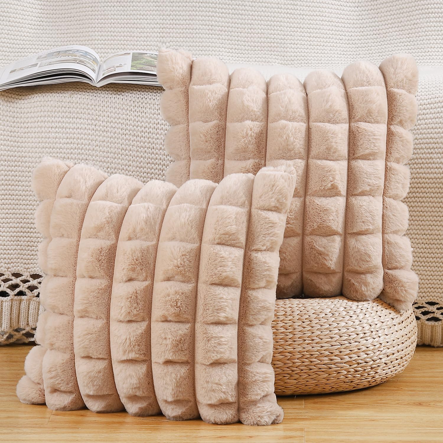Faux Wool Cushion Covers Set of 2 - Plaid Camel 55x55 cm-image-bb690d98-108d-4699-96fb-51aa611d09bf-113121