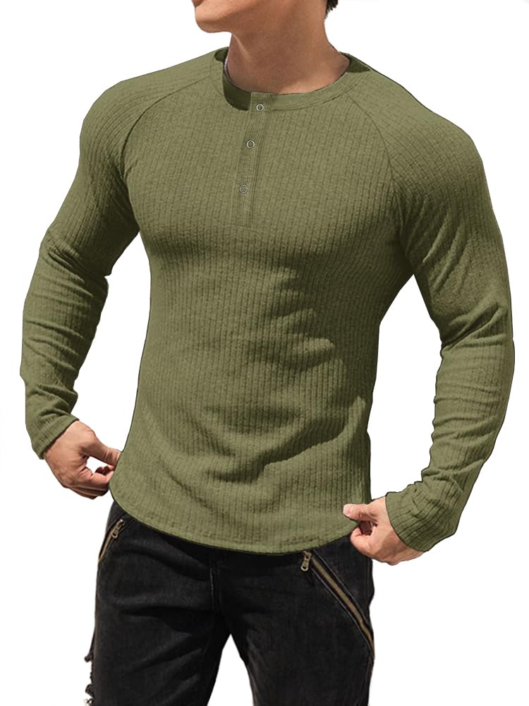 Men's Cotton Henley Shirt - Green 2XL-image-64ddab34-db74-4730-a07d-4108b9b5bc2f-114979