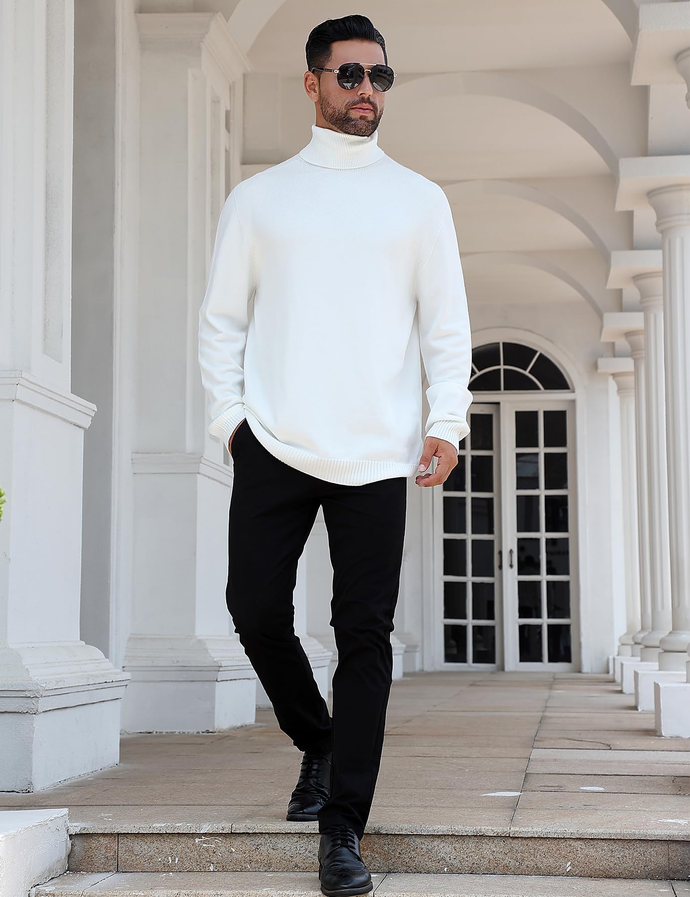 ALISISTER Men'S White Turtleneck Jumper - High Neck Sweater L