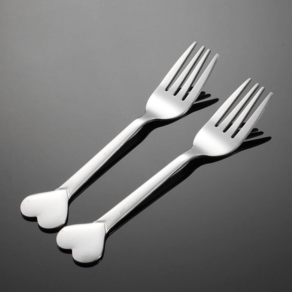 Kichvoe 1 Set Stainless Steel Coffee Spoon Appetizer Fork Heart