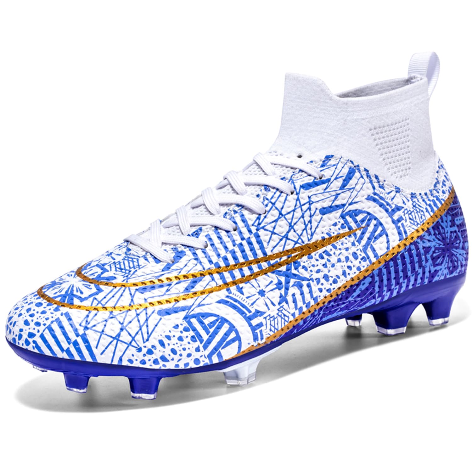 Kids Football Boots High Top Astro Turf - White Blue UK 1-image-be87c7fc-221e-4320-8aad-f87b66834cc7-98176