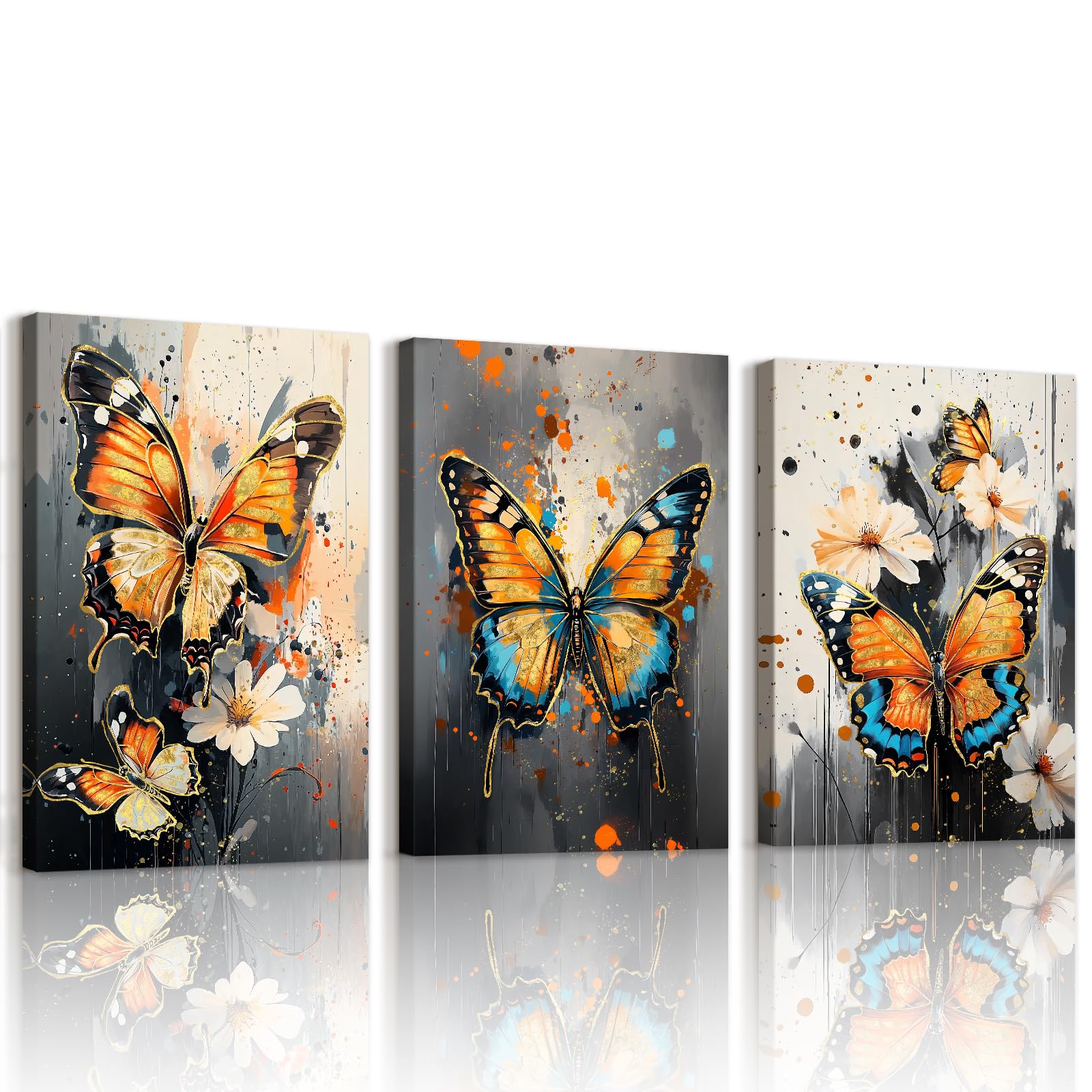 Butterfly Canvas Wall Art Set of 3 - Colourful 40x60cmx3