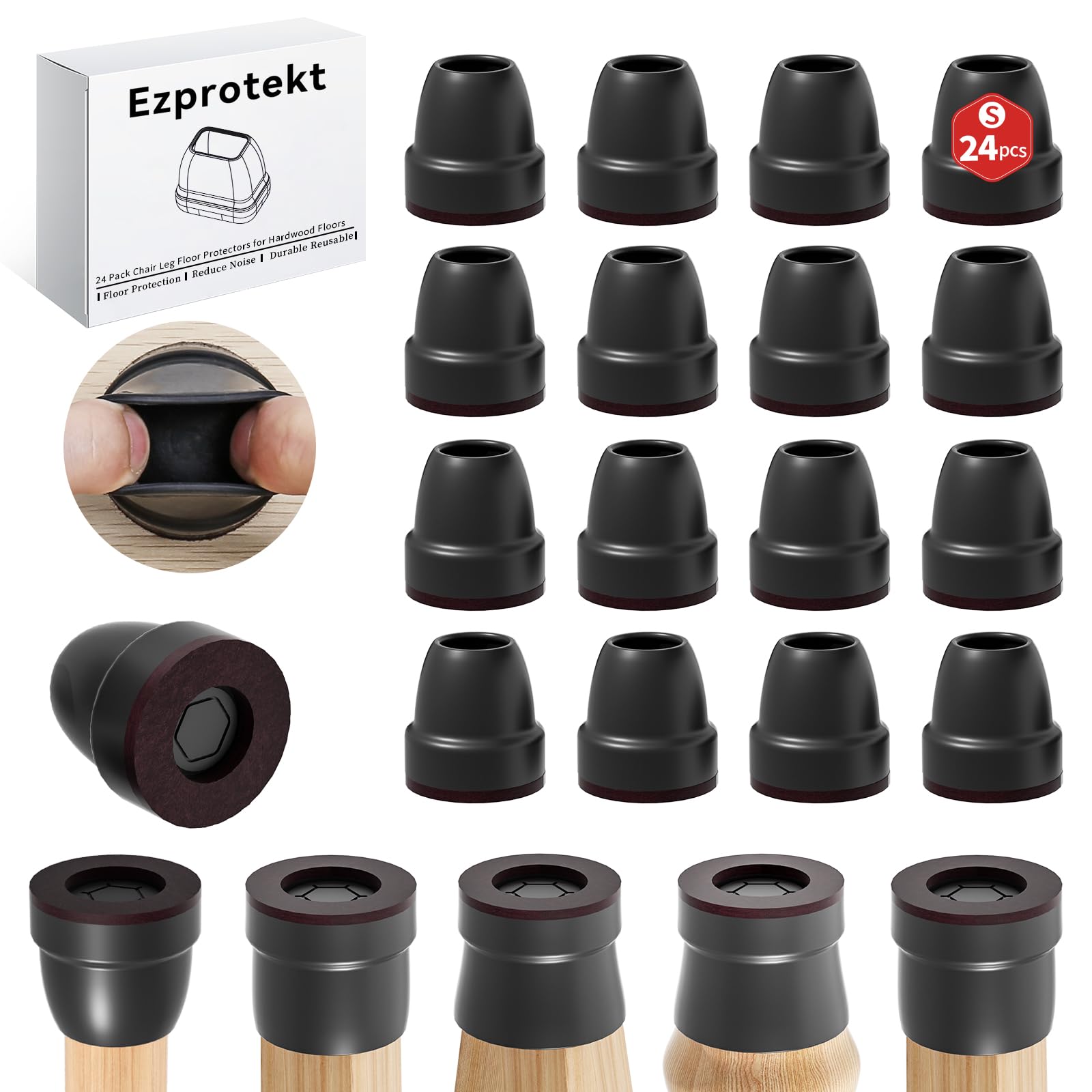 24 Pack Black Silicone Chair Leg Covers - Anti-Skid, No Noise, Floor Protectors for Furniture Feet-image-13537647-0710-4bed-bf82-8cb90fb2006a-67705