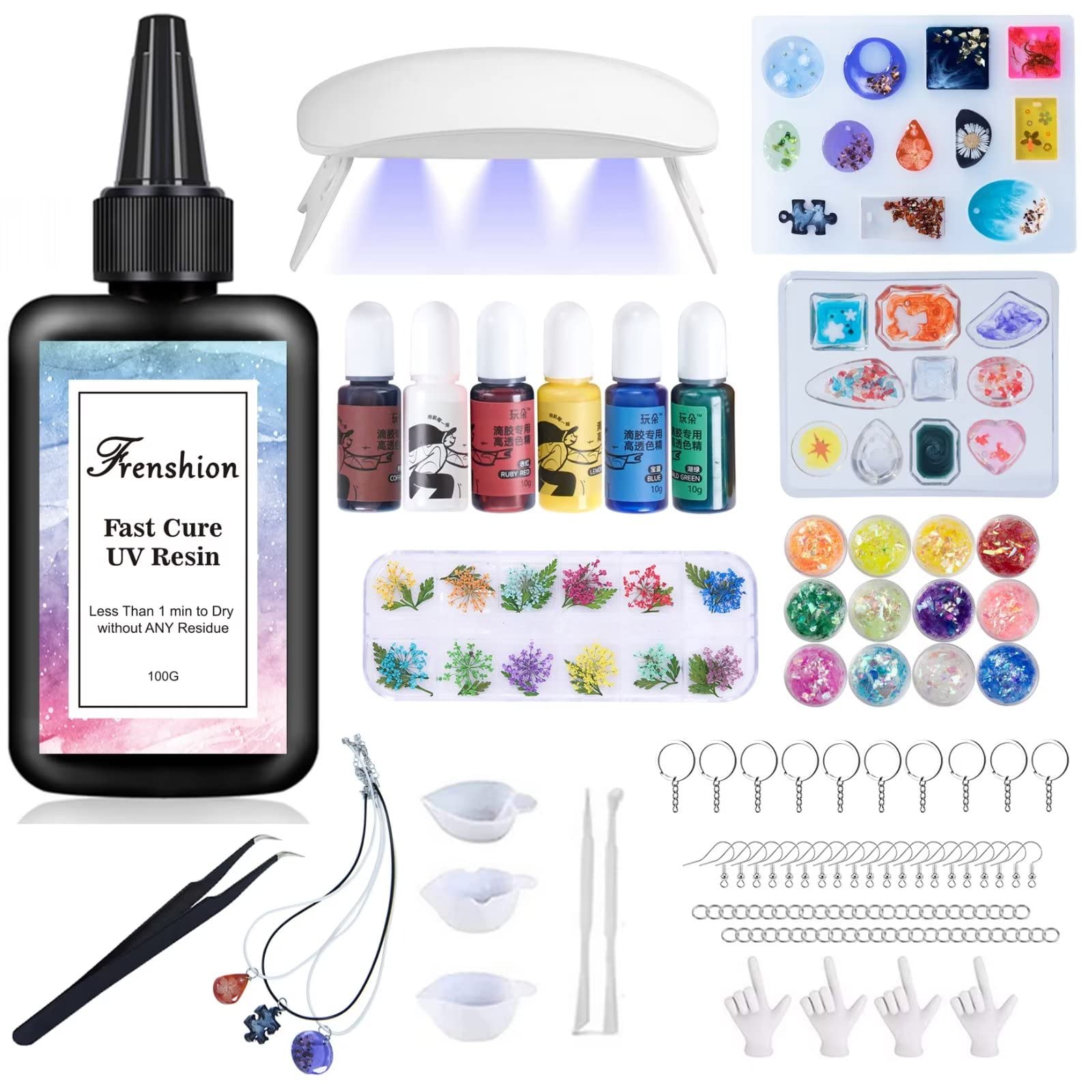 UV Resin Starter Kit: Lamp, 200g Low Viscosity Resin, Mat for DIY Jewellery Making