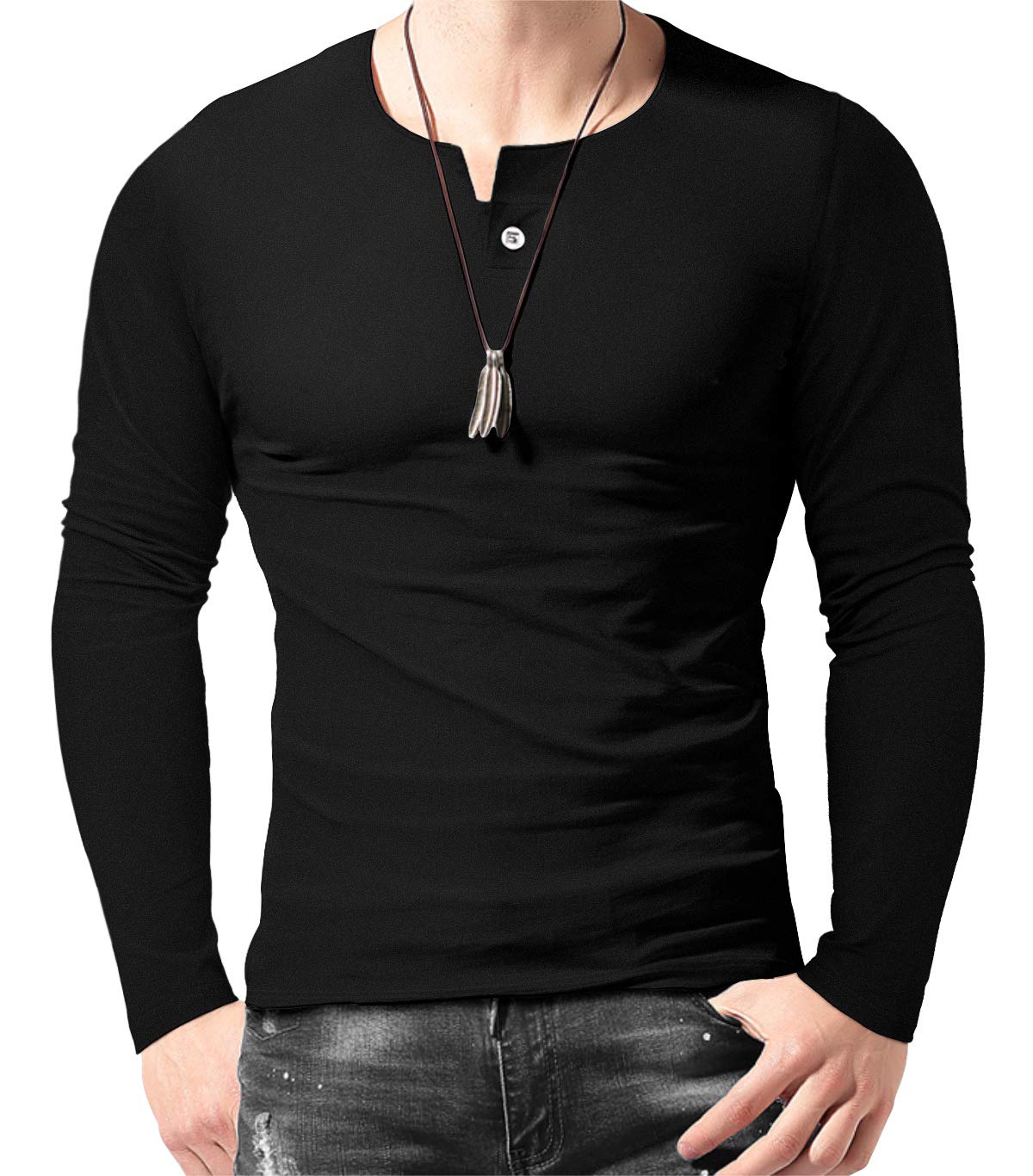 Men's Cotton Henley T-Shirt - Black Large-image-d01e3314-ee93-4405-8f30-d5ad80e68212-108791