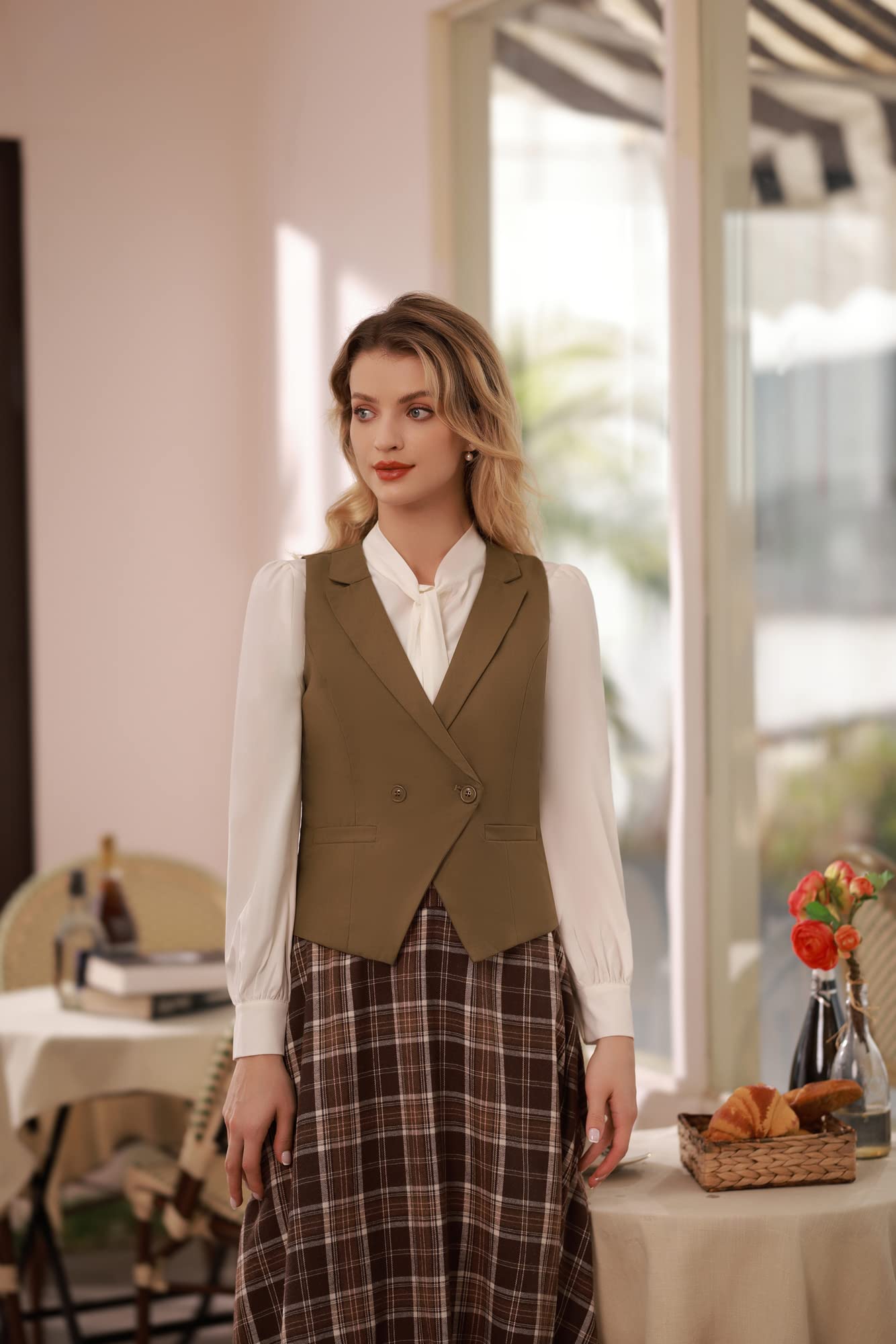 Belle Poque Damesvest Vintage Mouwloos met Reverskraag Enkele Knopenrij Dressy Pakvest met Zakken, Zwart, S