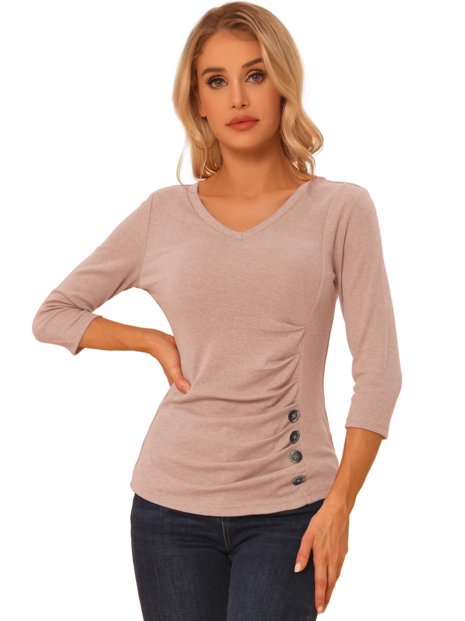 Women's V Neck Blouse - Beige Pink XL-image-9a3f270f-de45-489e-991b-4f7005951b11-114867