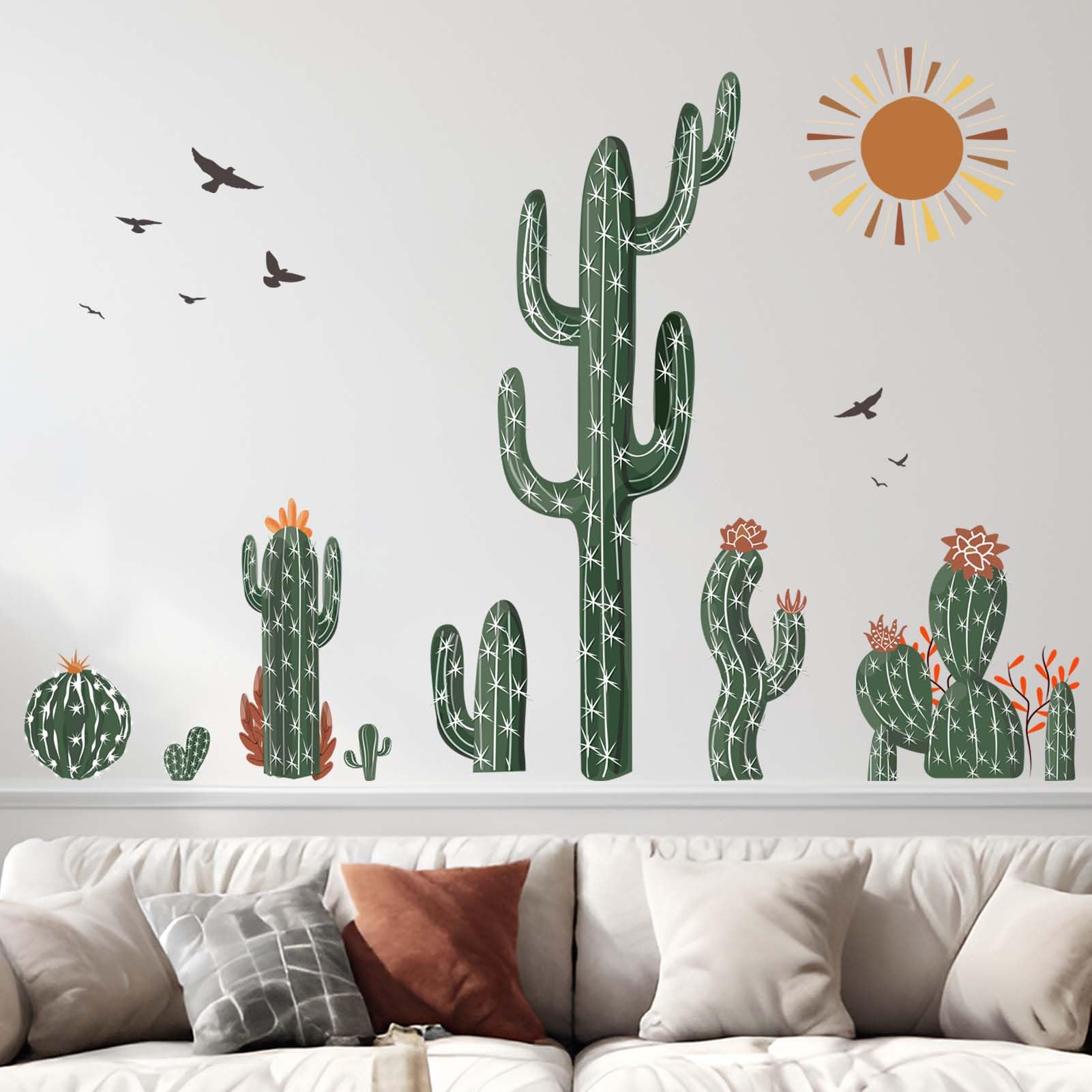 Boho Cactus Peel & Stick Wall Stickers - Green Tropical Bedroom Décor - Sofa TV Background Art-image-d3d22f46-2d02-49ed-9df9-28452b135707-60864