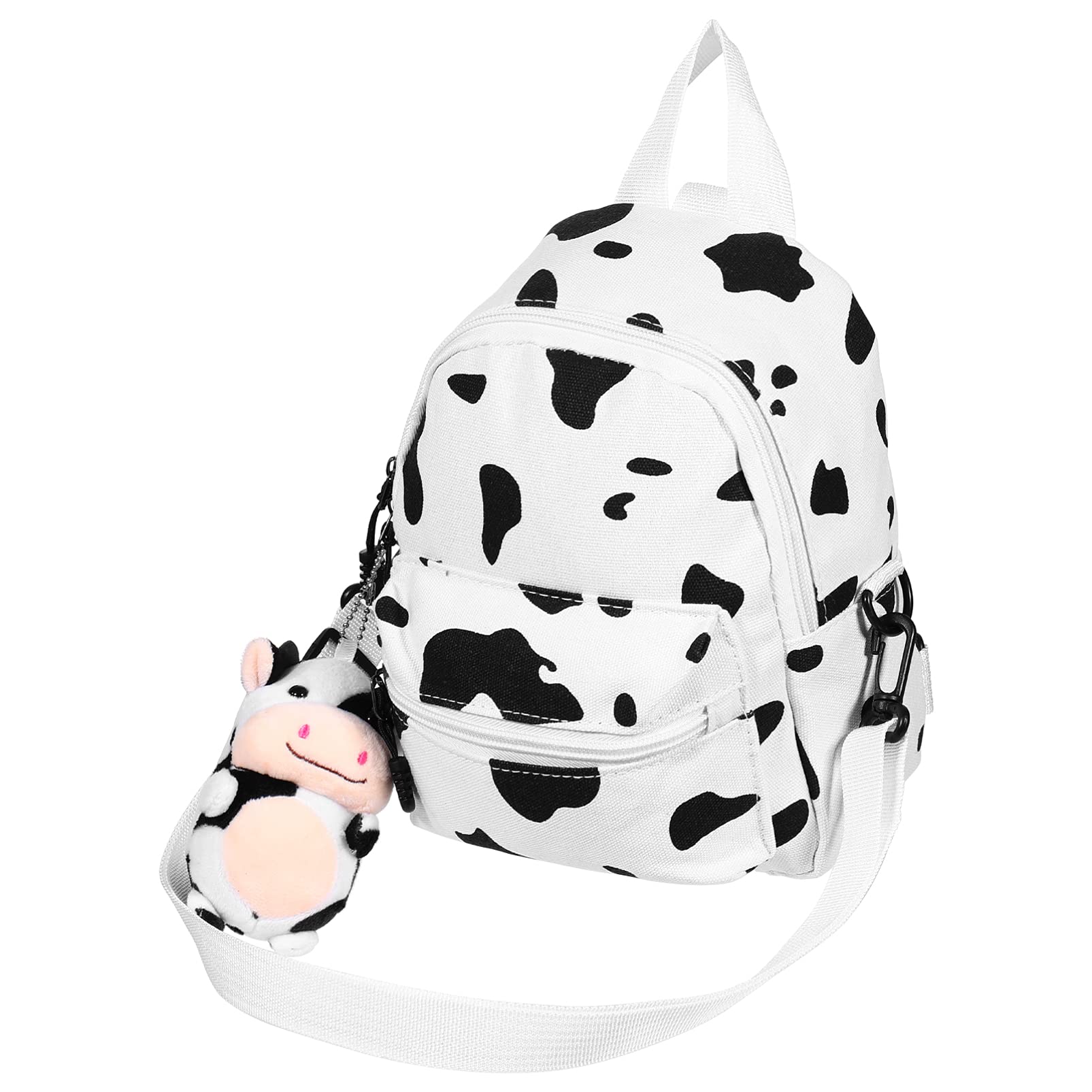 Mini Canvas Cow Print Backpack with Pendant - White M-image-61df780b-e836-4c45-bc74-db2f2ff75d12-101534