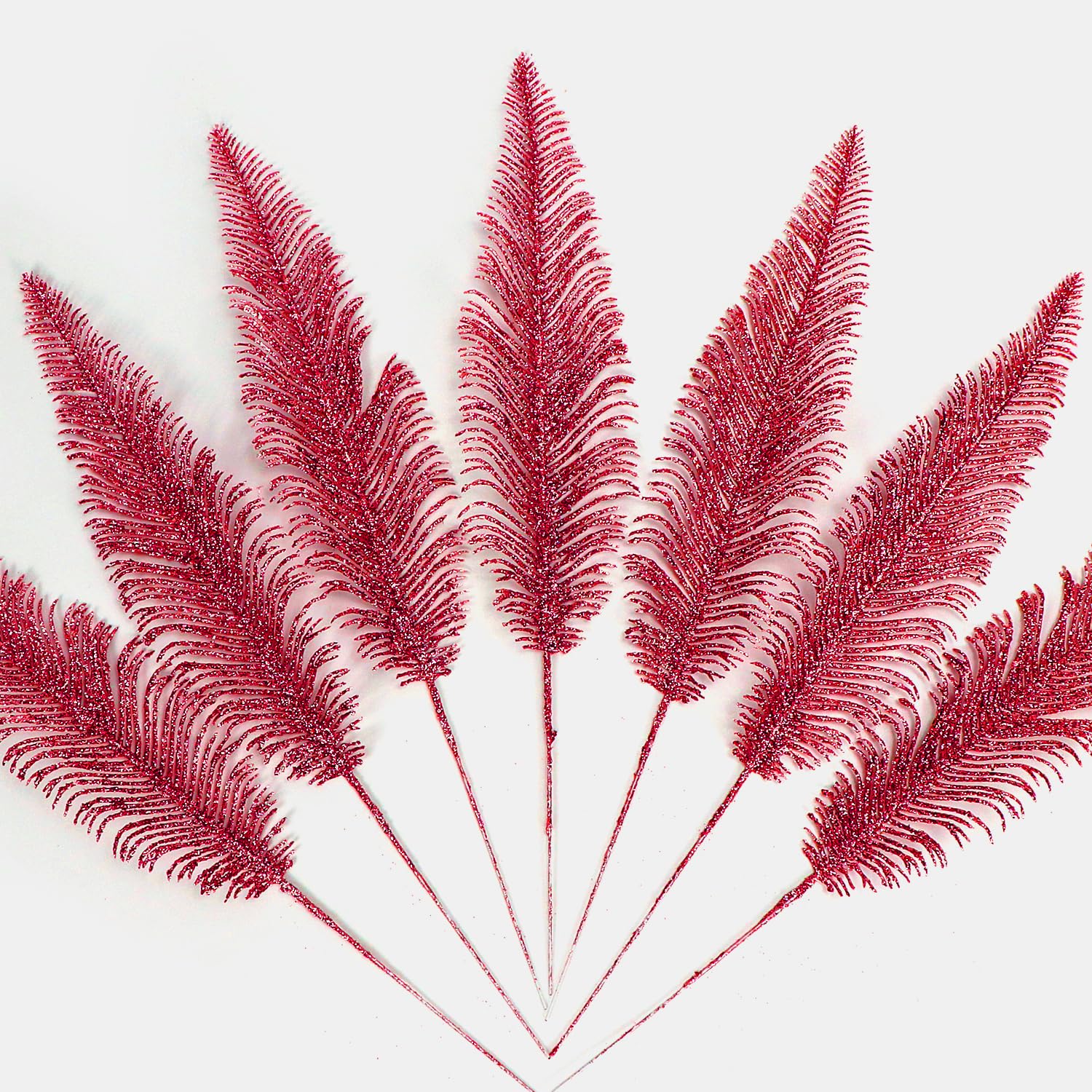 Pack of 16 Red Glitter Feather Leaves for Xmas Tree, Party Décor, Home Decor & Vase Filler-image-b36cdafd-ef11-4f98-844b-3cac12fc62cf-66515