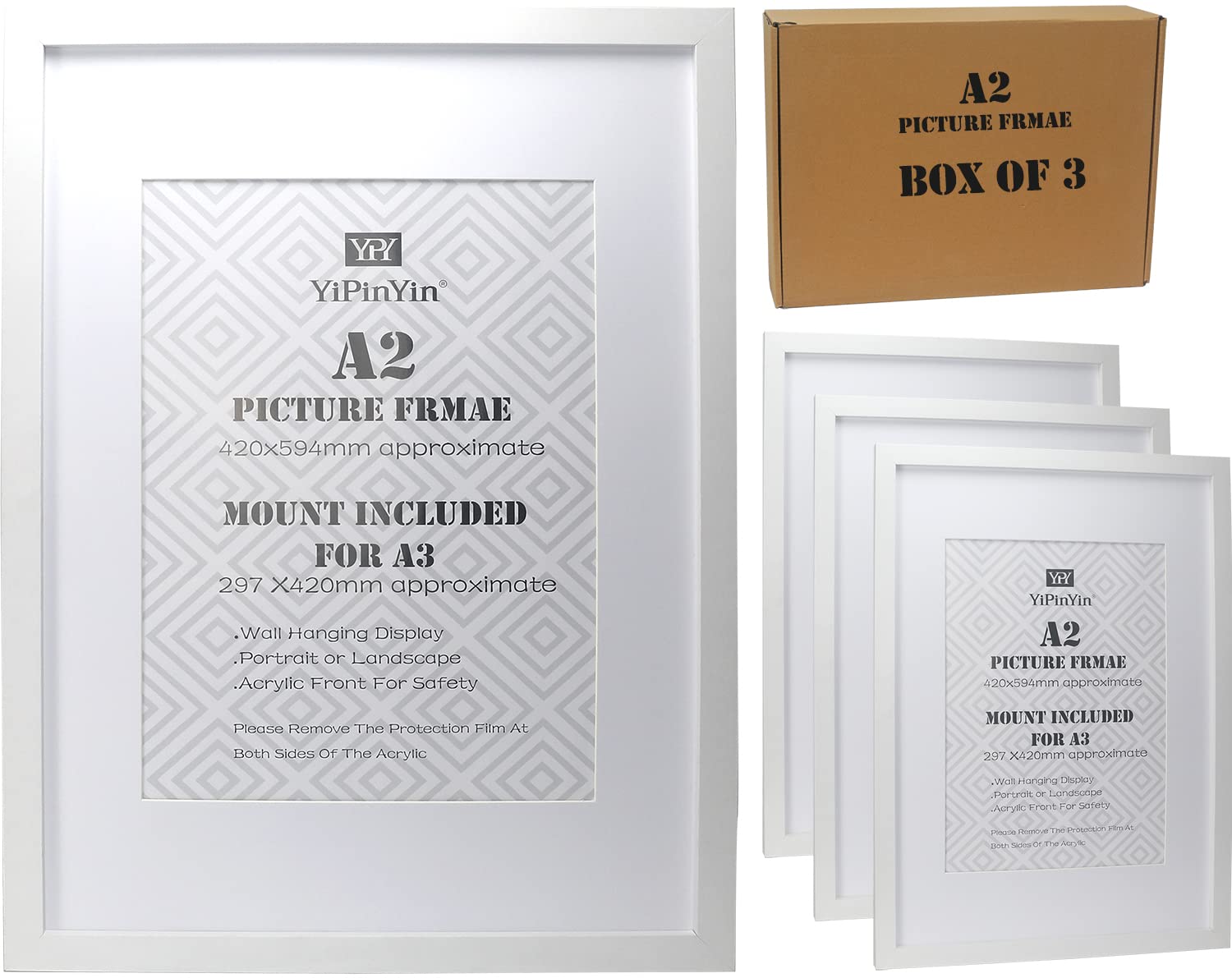 Poster Frames Set of 3 - White A2 with A3 Mount-image-318575ec-8a20-4835-83db-18a515b7b290-2342
