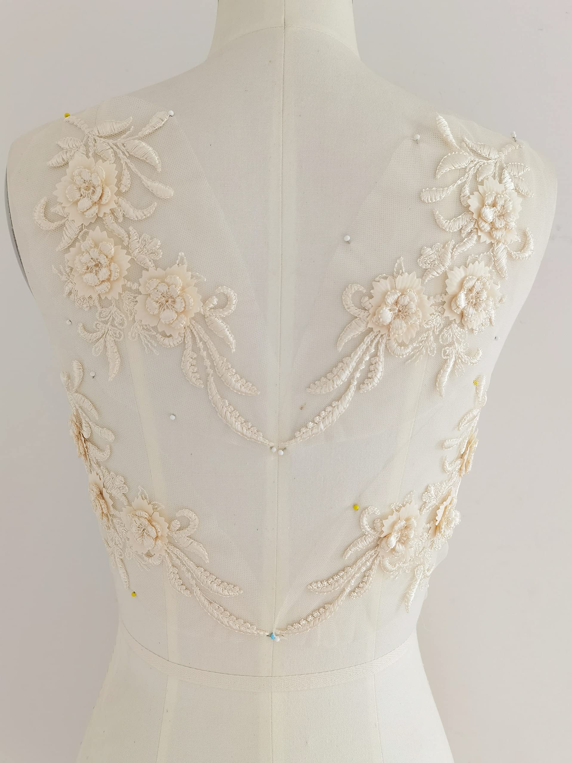 Champagne 3D Lace Applique Patch with Rhinestone Embellishments for Clothes - Deerhobbes Design-image-d20804d6-eb20-4c7c-8ae5-a2fcbd895eaa-66604