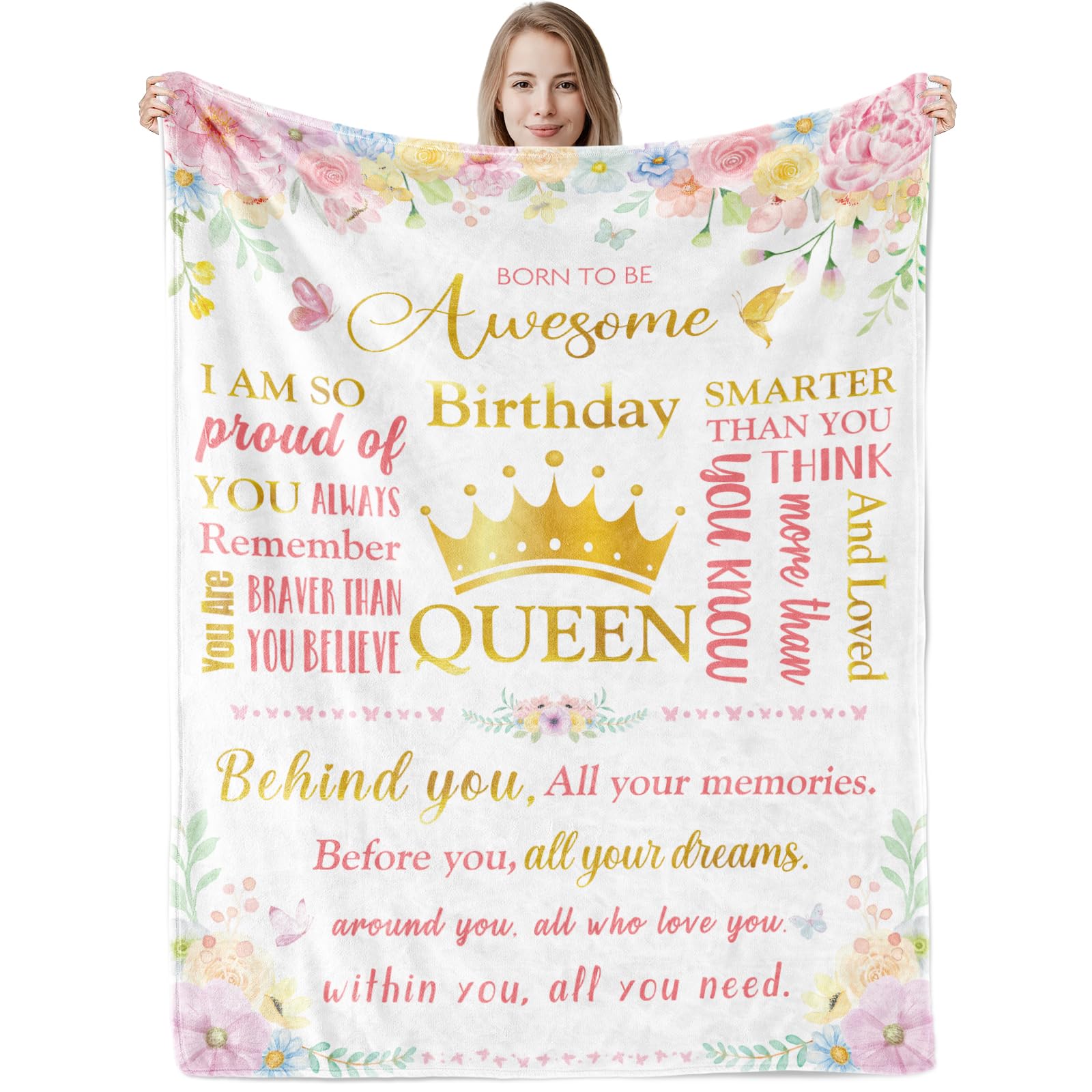 Happy Birthday Flannel Blanket - Pink Flower 50" x 60"-image-ae1595d2-139d-4d6d-80d4-6e948c618ddd-108402