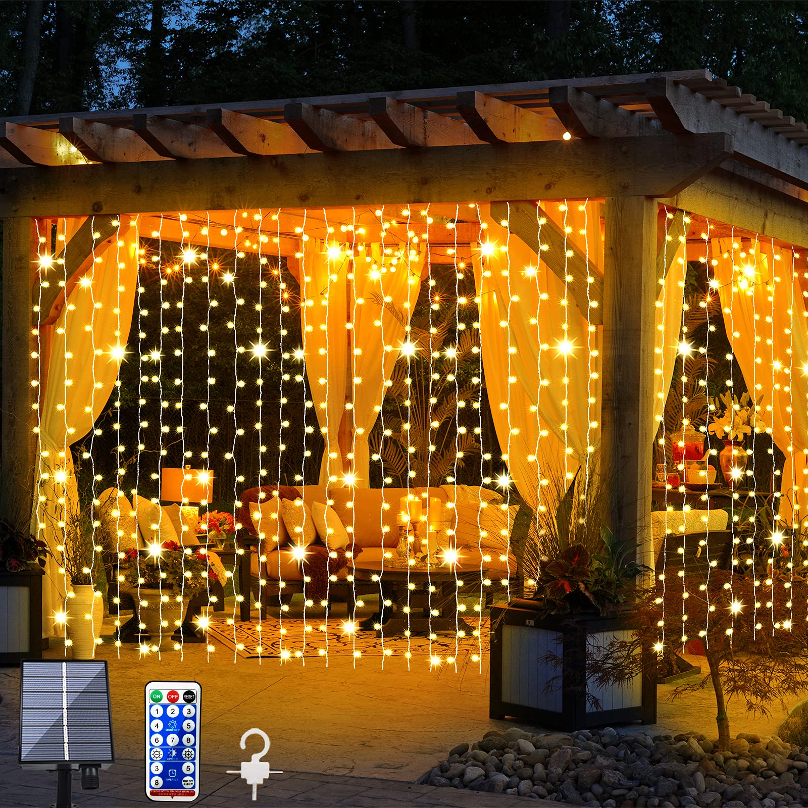 Solar Curtain Fairy Lights 300 LED - Warm White-image-a3fd0cea-823e-4b79-957a-1ed972d58fab-104964