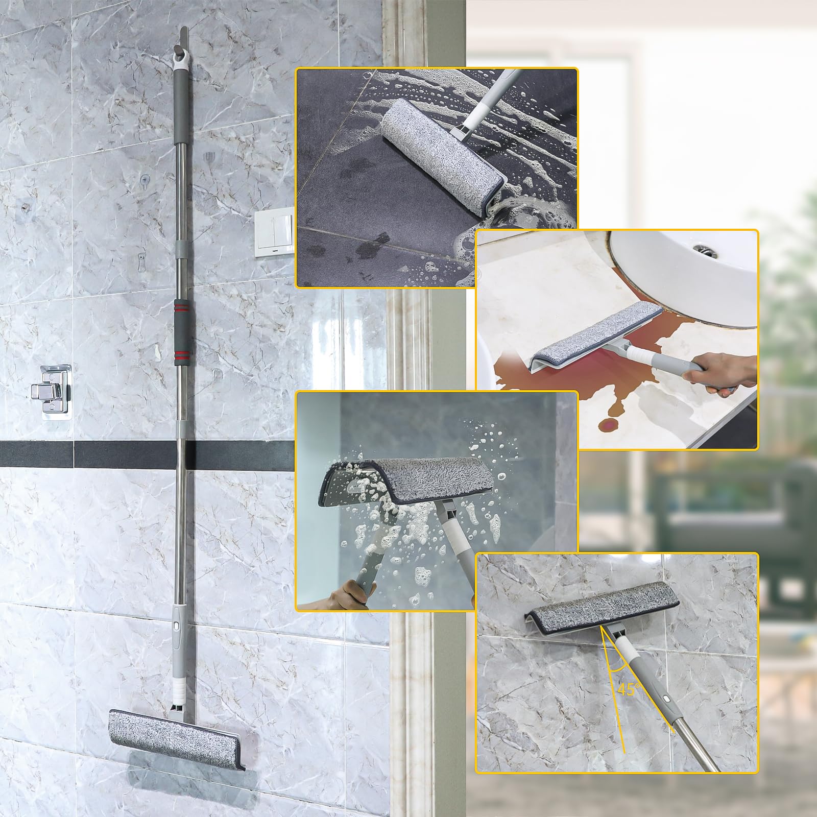 thumbnail image 2 of Telescopic Shower Squeegee With 37" Extension Pole | Streak-Free Glass & Tile Cleaner | Non-Marking Rubber Blade For Windows, Cars & Bathrooms 2 of 14